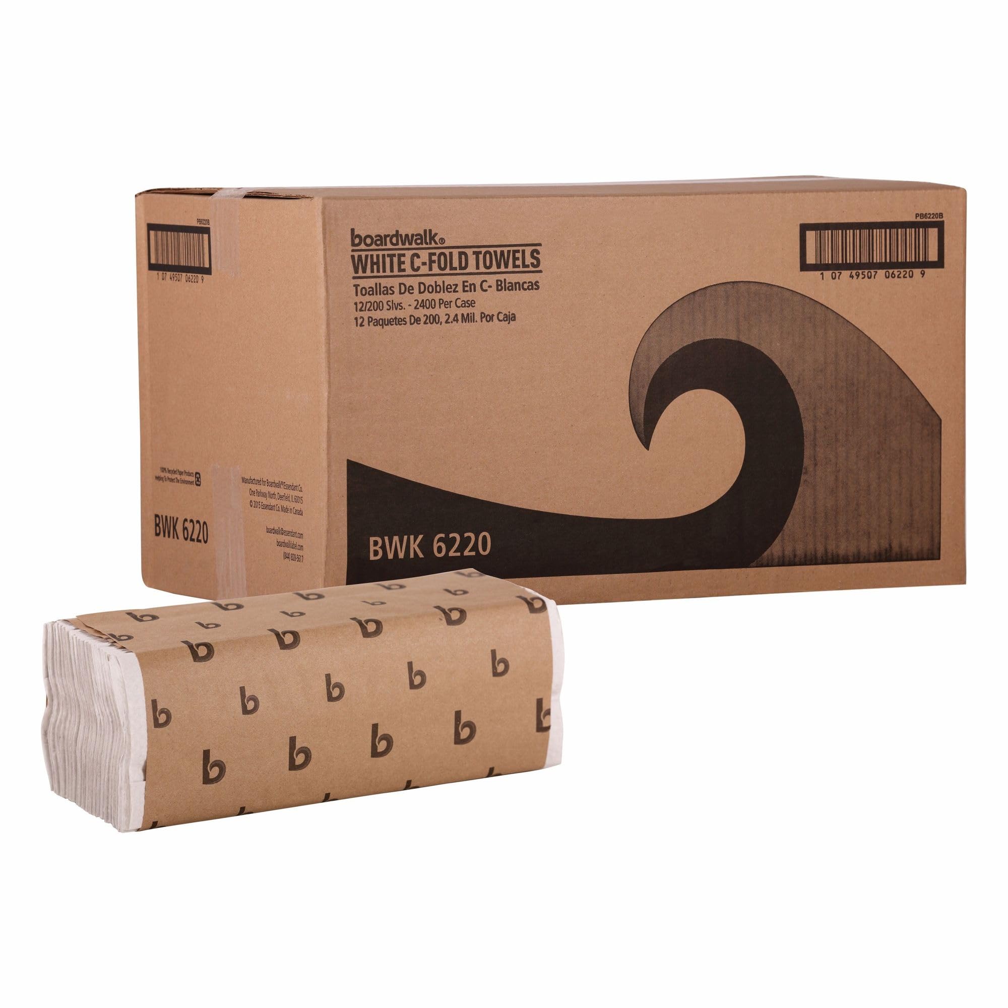 Boardwalk C-Fold Disposable Paper Hand Towels - 1-Ply, 11.44 x 10 Inches, 200 Sheets per Pack (12 Packs/Carton) - White Bathroom Towels for Restaurants, Offices & Public Washrooms