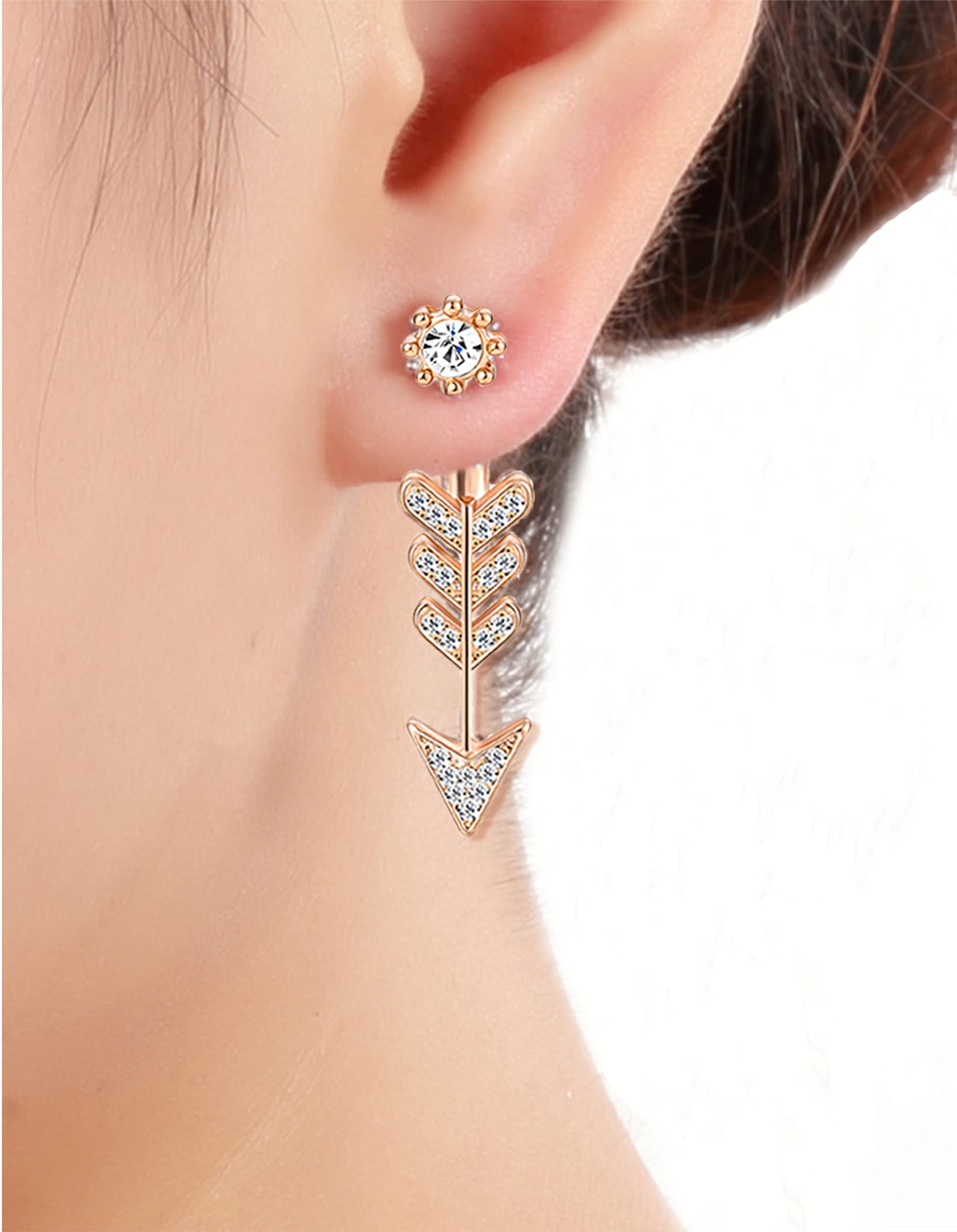 4 Pairs Lotus Flower Ear Jackets - Simple Chic CZ Stud Earrings Set for Women in Silver & Rose Gold Tone | Perfect for Parties, Weddings & Everyday Wear