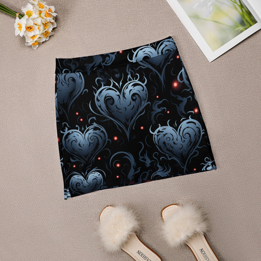 Gothic Blue Hearts Skirt Shorts With Pockets - Stylish Women's Fashion for Casual Wear, Parties, and Gothic Outfits
