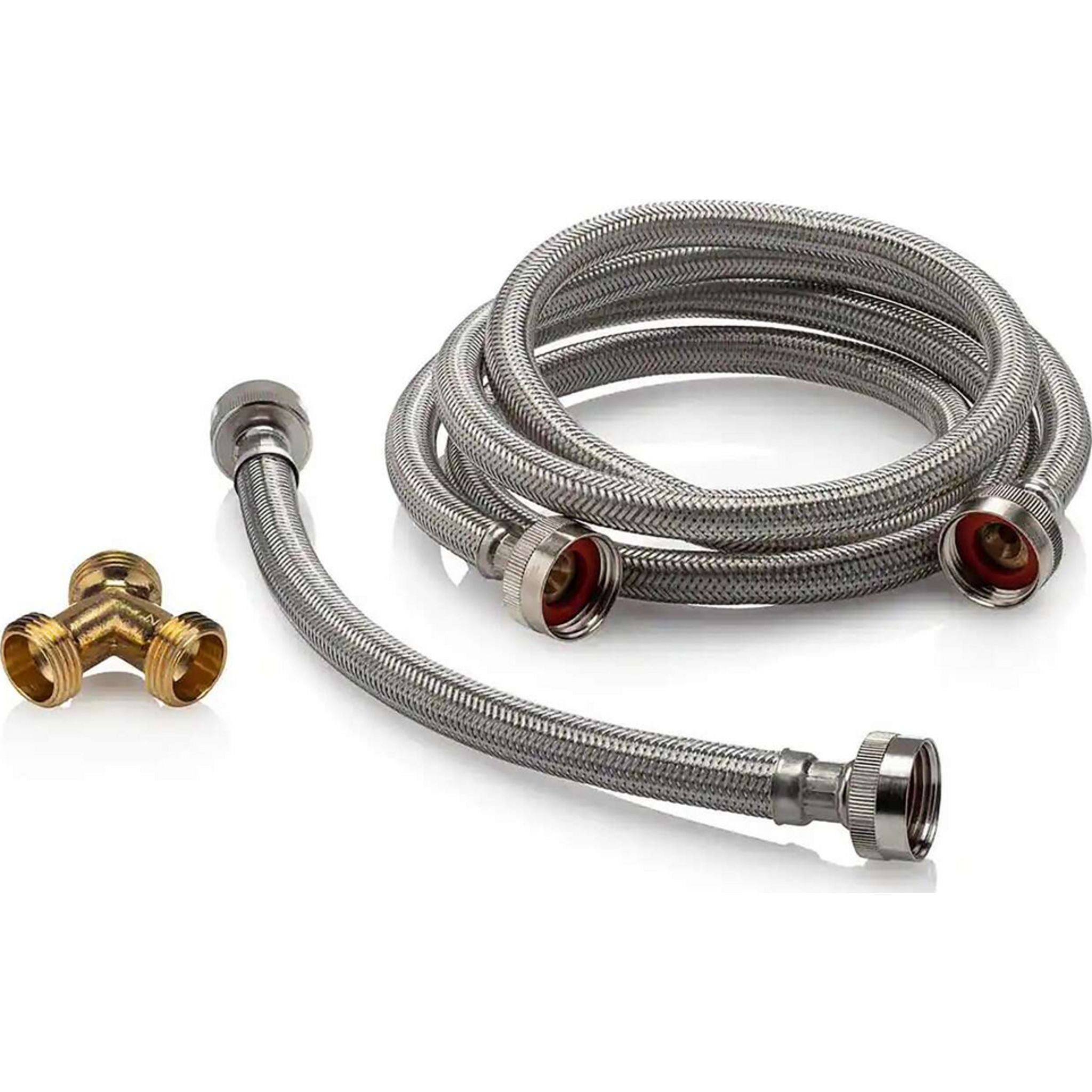 2-Pack Braided Washing Machine Fill Hose - Stainless Steel Reinforced, Leak-Proof for Laundry Room & Utility Areas - Perfect for Home Appliance Installation & Replacement