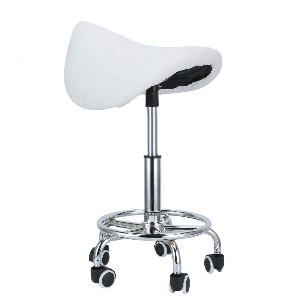 Adjustable Gas Lift Rolling Swivel Stool for Beauty Salon, Tattoo, Massage & Spa - White Salon Chair for Manicure, Hairdressing & Facial Treatments | Perfect for Professional Salons & Home Use