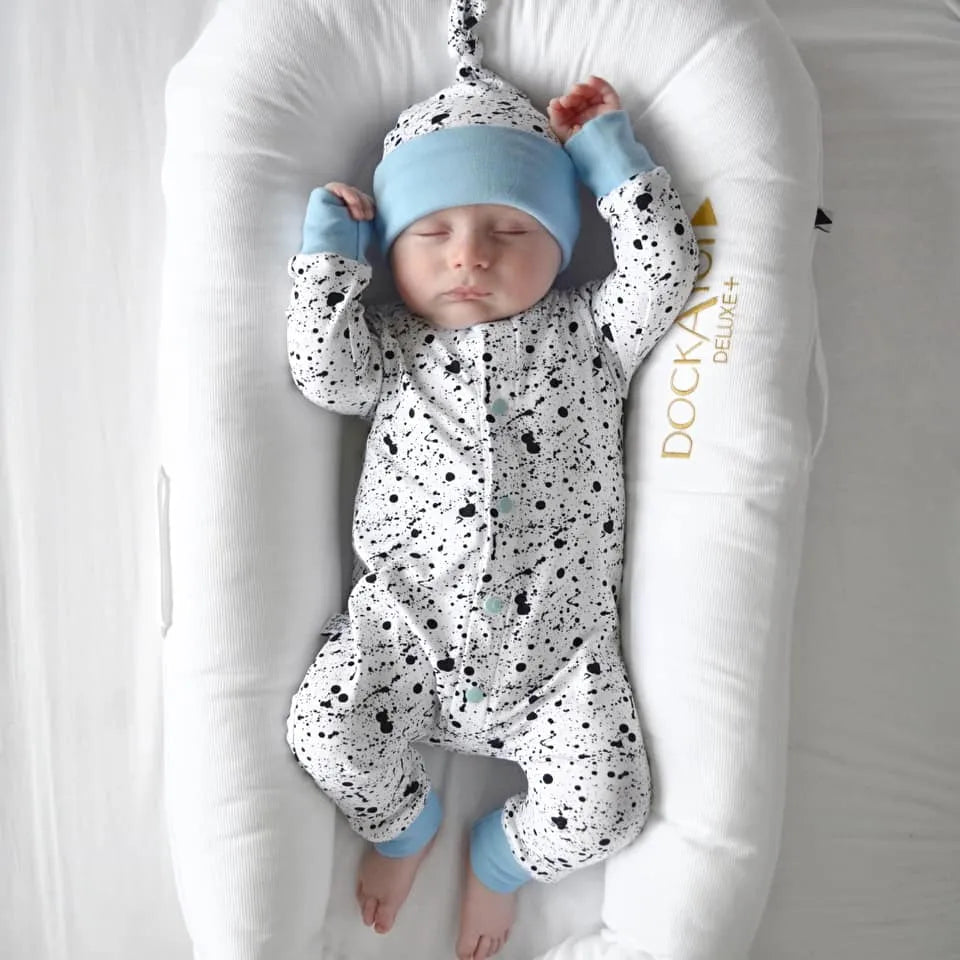 Monochrome Baby Romper - Soft Cotton Jumpsuit for Boys & Girls | Monosplatter & Blue | Perfect for Playtime, Photoshoots & Everyday Wear