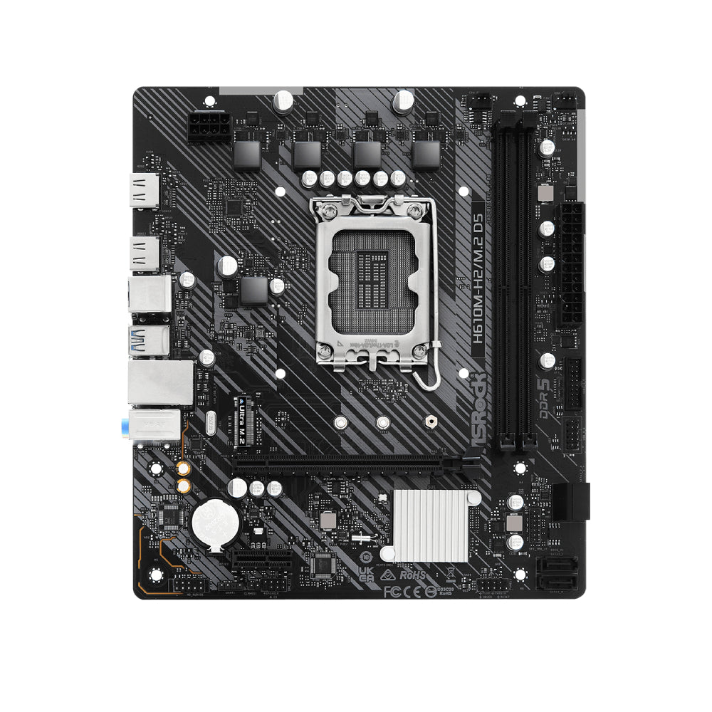 ASRock H610M-H2/M.2 DDR5 Micro ATX Motherboard - LGA 1700 Socket, Intel 12th/13th Gen Ready, Dual M.2 Slots, PCIe 4.0 - Perfect for Gaming PC Builds & Home Office Workstations