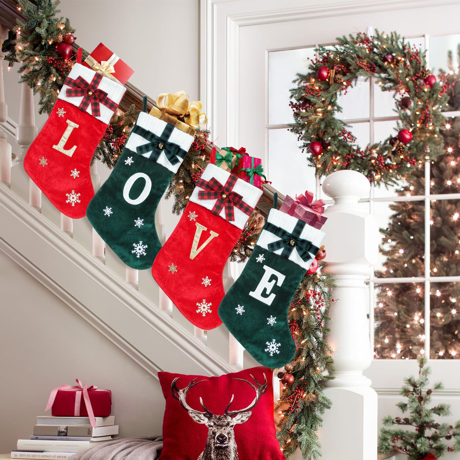 HMASYO 20 Inch Red Velvet Personalized Christmas Stocking for Pets - Embroidered Paw Design with Bow & Knitted Cuff - Large Dog Cat Holiday Stocking for Family Decor - Perfect for Fireplace Mantel & Christmas Tree Decoration