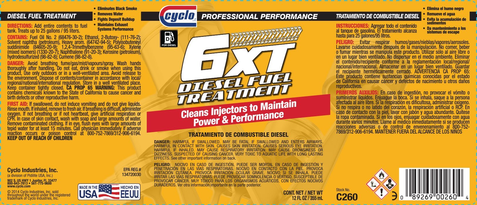 Cyclo - 6Xt Diesel Fuel Treatment | Improves Engine Performance & Fuel Economy | Ideal for Trucks, Heavy Equipment & Marine Engines