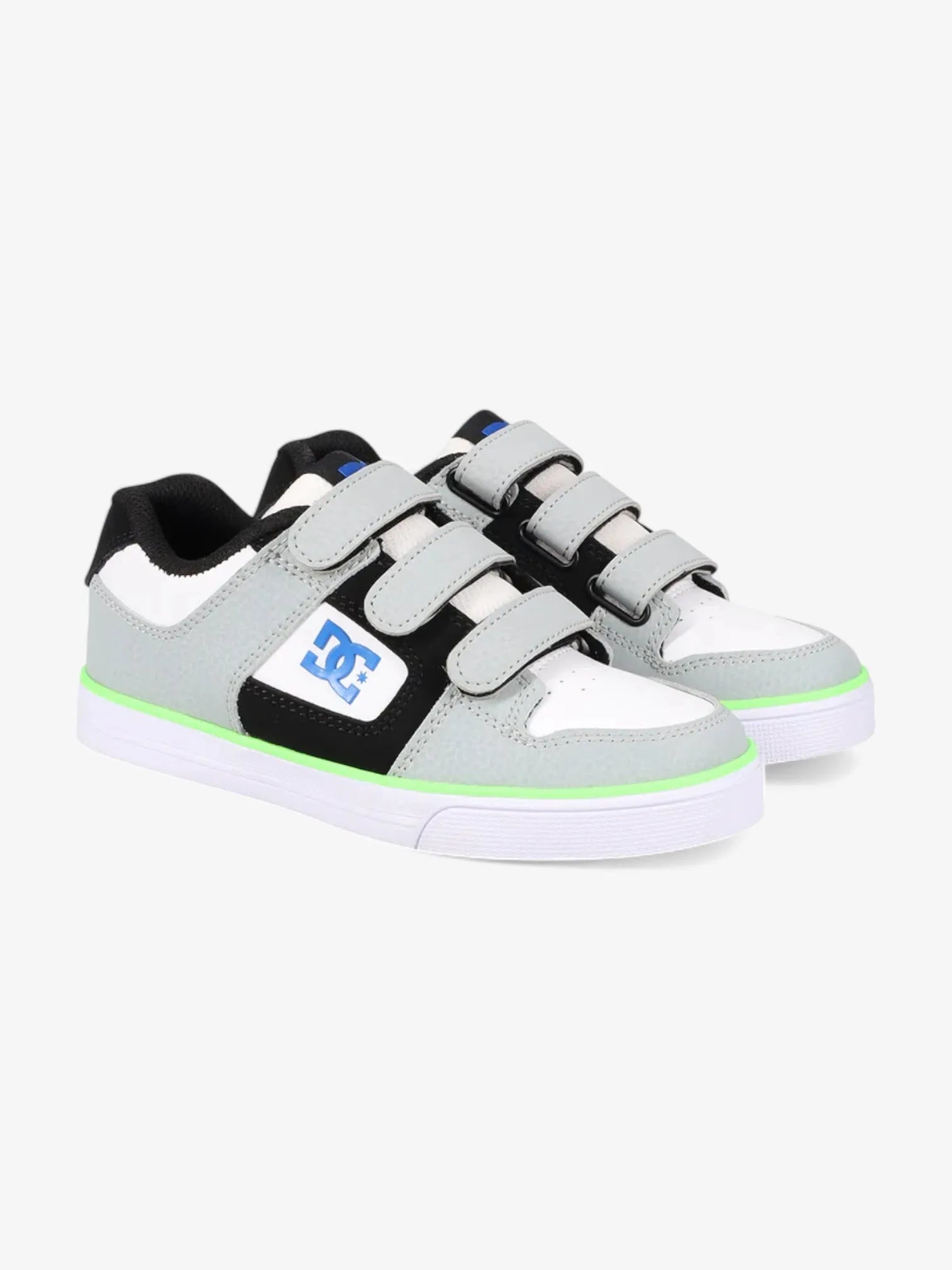 DC Pure V Kids' Sneakers - Gray, Black & Blue | Skate Shoes for Boys & Girls | Perfect for Skateboarding & Casual Wear