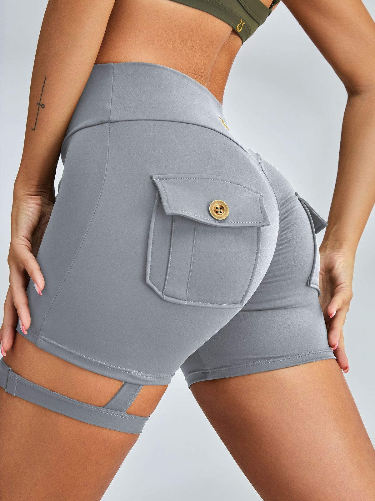 ZASUWA Women's High Waisted Scrunch Butt Lifting Workout Shorts - Sexy Cut Out Mesh Pocket Gym Leggings for Running, Yoga & Fitness
