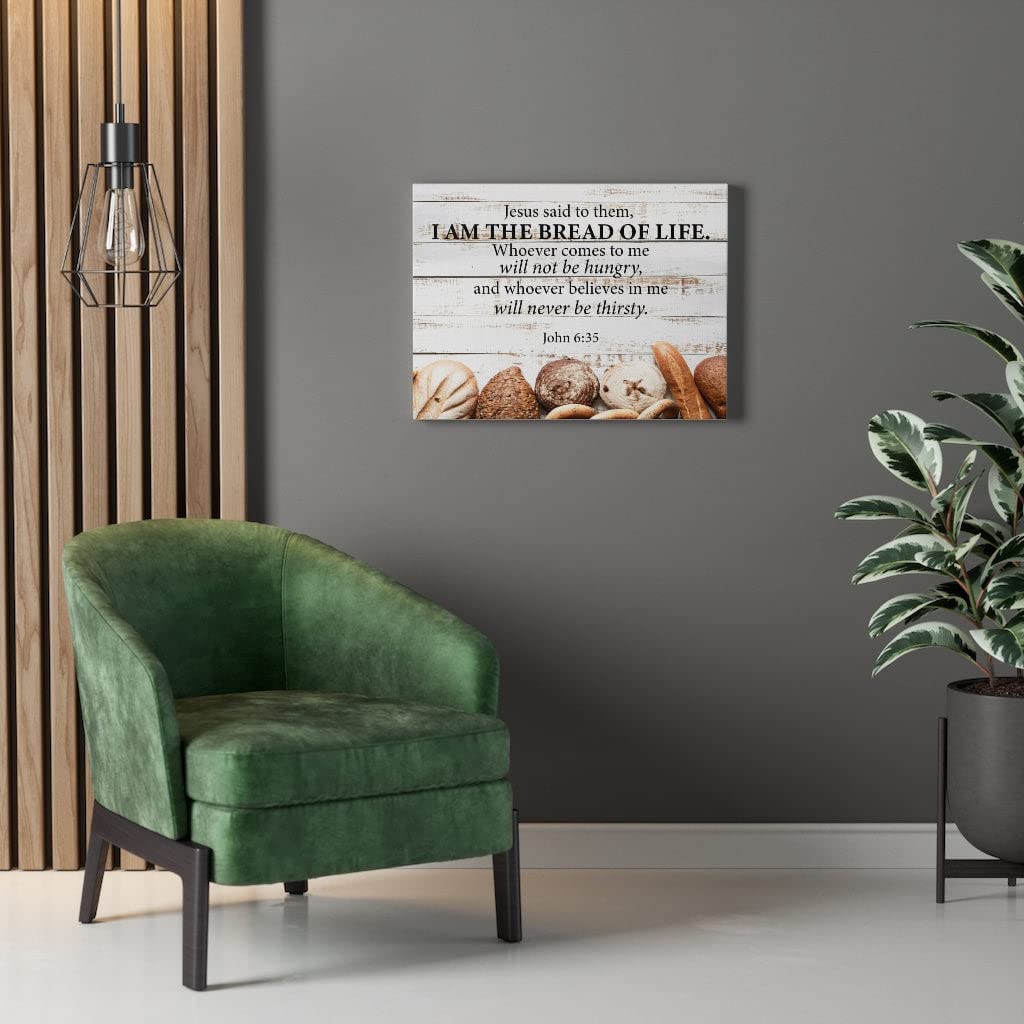John 6:35 I Am The Bread of Life Bible Verse Canvas - Christian Wall Art for Home Decor, Church & Office - Inspirational Scripture Gift for Weddings, Baptisms & Religious Occasions