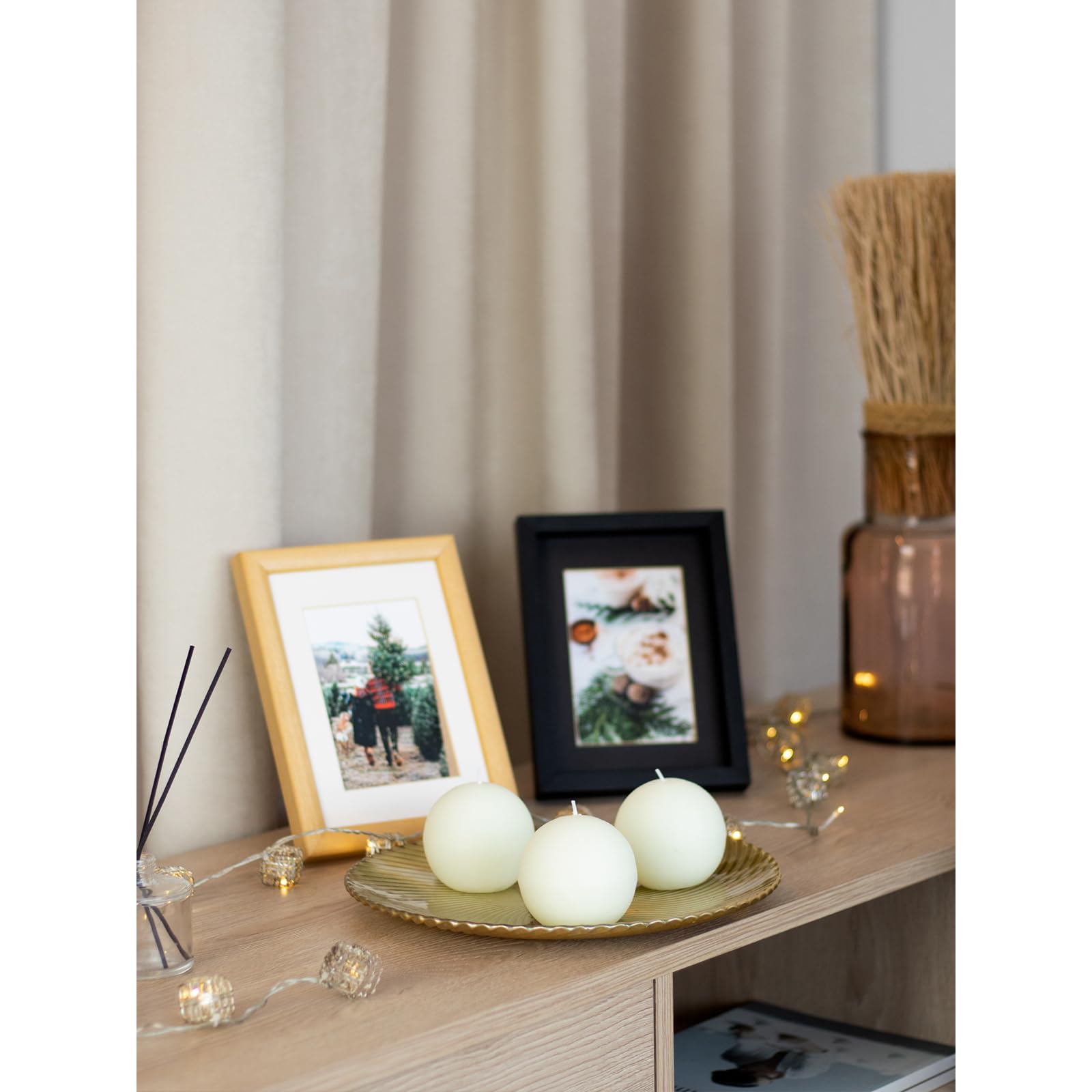 CANDWAX Set of 3 Unscented Round Ball Candles (3 Inch) - Long Burning Ivory Decorative Candles for Wedding, Romantic Home Decor & Table Centerpieces