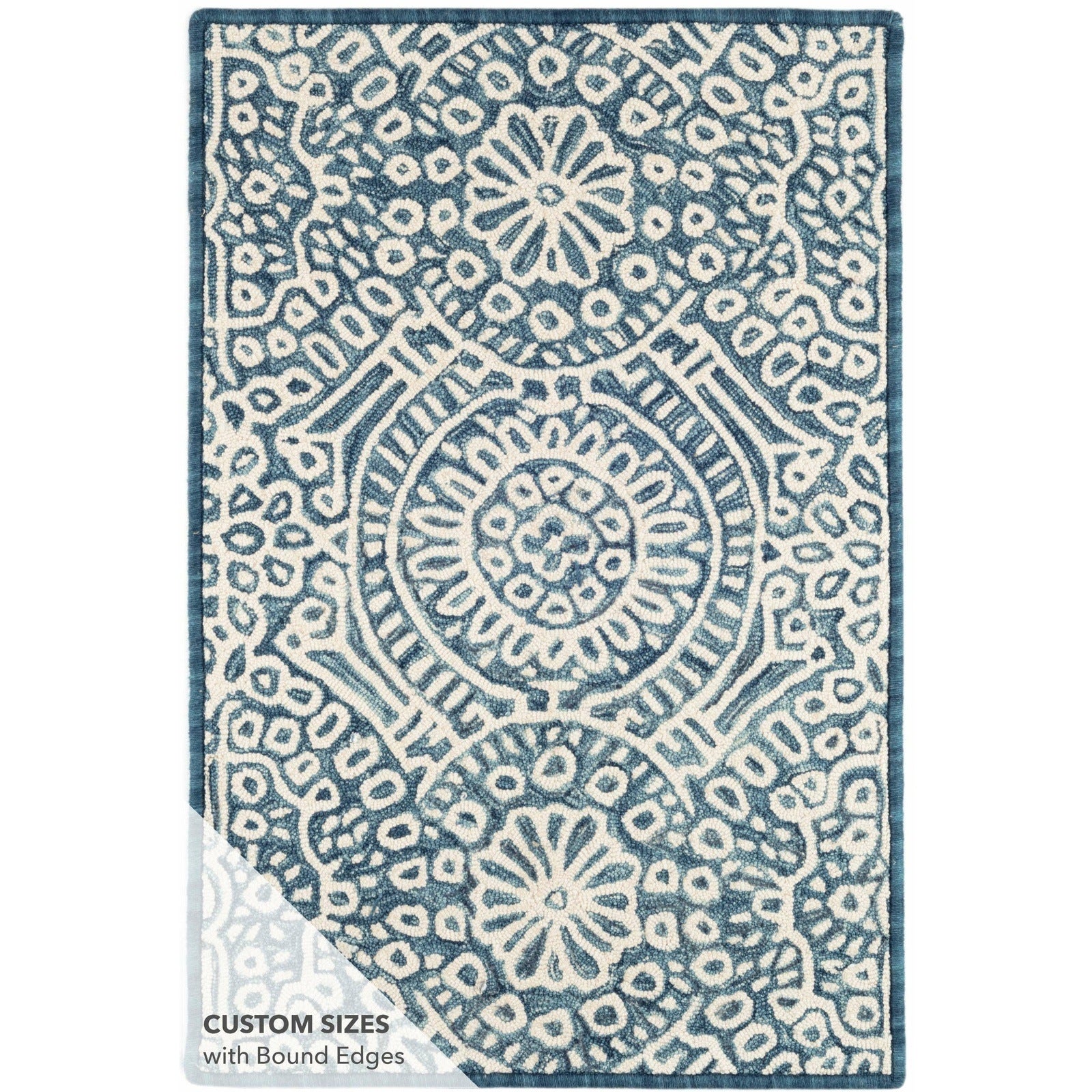 Dash & Albert Temple Ink Micro Hooked Wool Rug - Soft & Durable Handmade Area Rug for Living Room, Bedroom, Dining Room - Perfect for Home Decor & Cozy Spaces