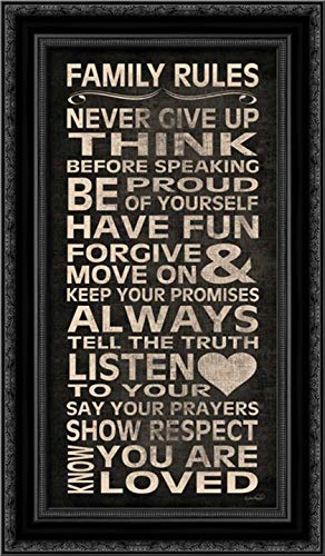 20x40 Black Ornate Framed Canvas Art Print - Family Rules Wall Decor for Living Room, Bedroom & Office | Elegant Home Decoration Gift Idea