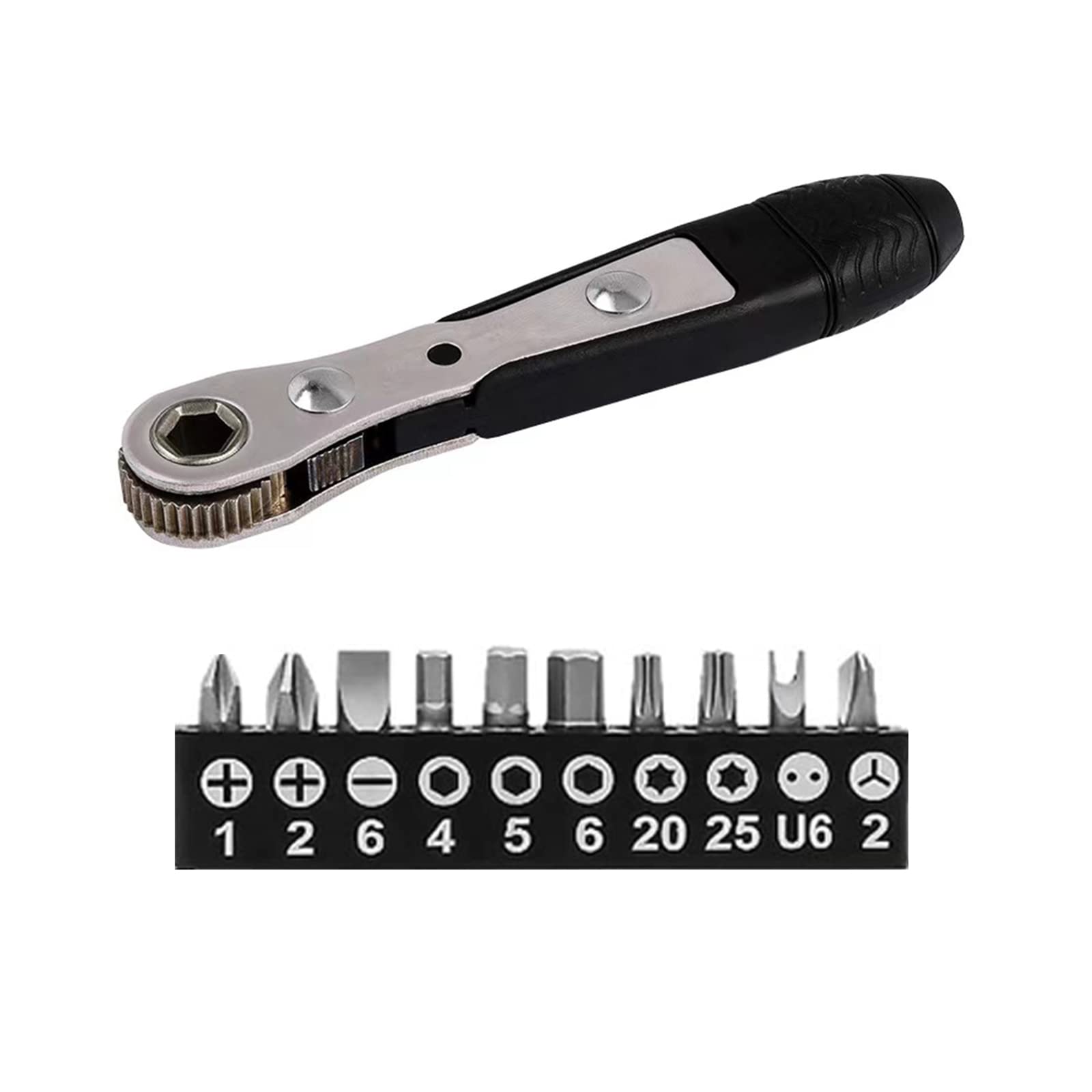 11-Piece 1/4 Inch Mini Ratchet Wrench Set with 36-Tooth High Torque Reversible Handle & 90-Degree Offset Screwdriver Bits - Perfect for Tight Spaces, Automotive Repairs, and DIY Projects
