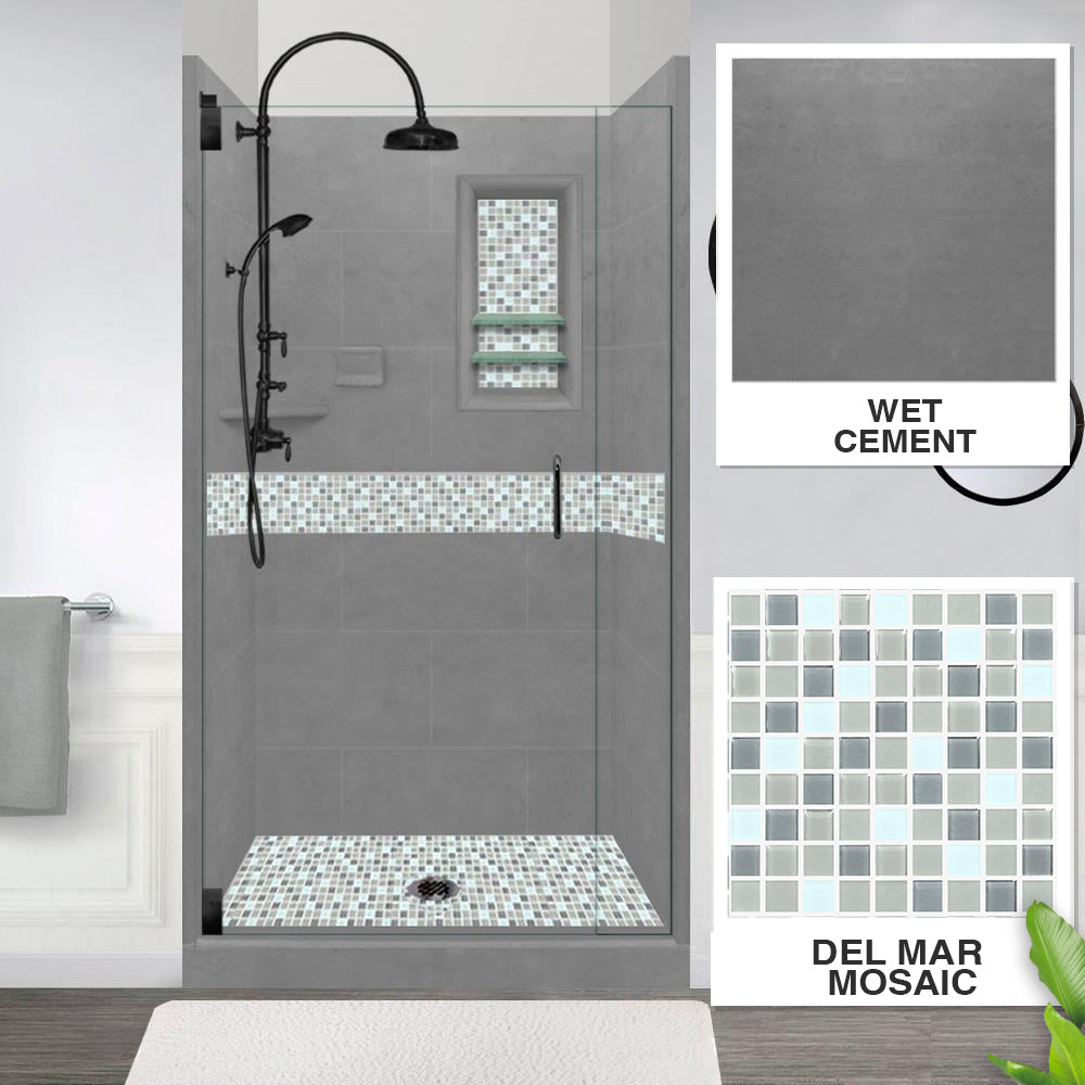 Alcove Wet Cement Sistine Stone & Del Mar Mosaic Accent Tile - DIY Shower Remodel Kit for Bathroom Renovation | Waterproof Backsplash & Flooring Solution