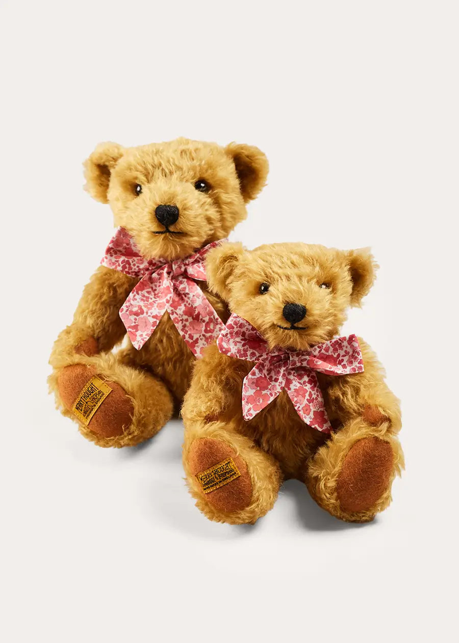 Limited Edition Merrythought & Pepa Teddy Bear with Emilia Floral Bow in Pink (Small/Large) - Perfect Gift for Birthdays, Valentine's Day & Nursery Decor