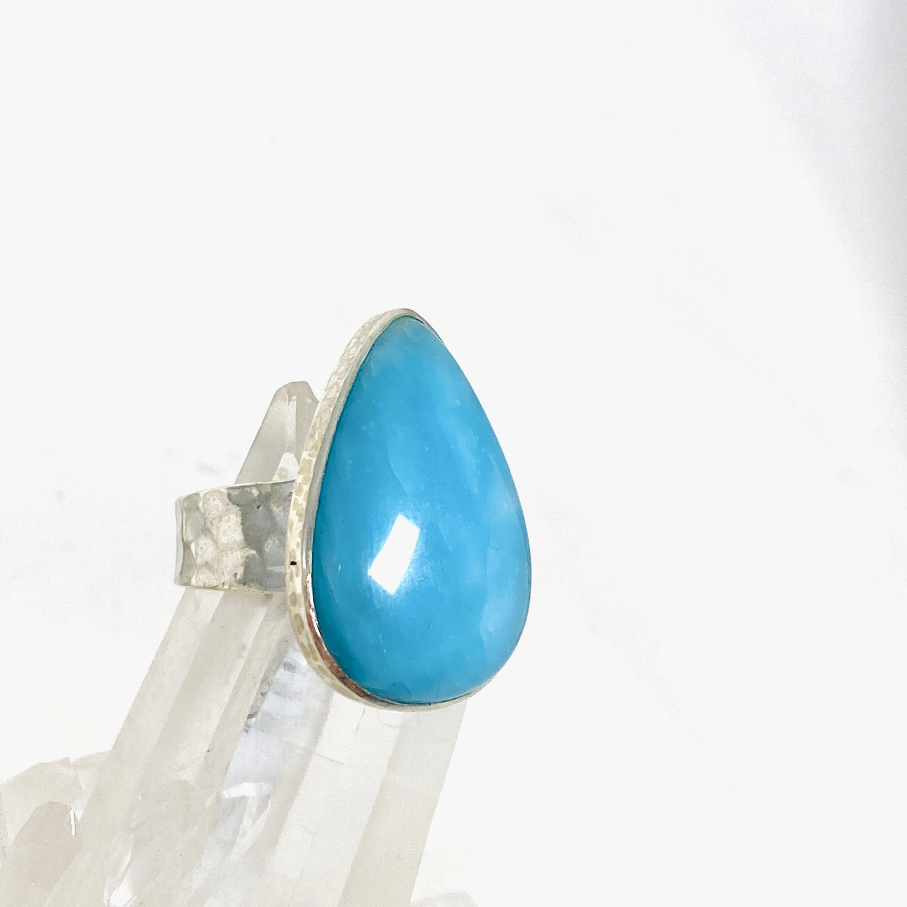 Natural Hemimorphite Teardrop Hammered Band Ring - Size 9 - KRGJ3117 - Boho Chic Jewelry for Women, Perfect for Everyday Wear & Special Occasions
