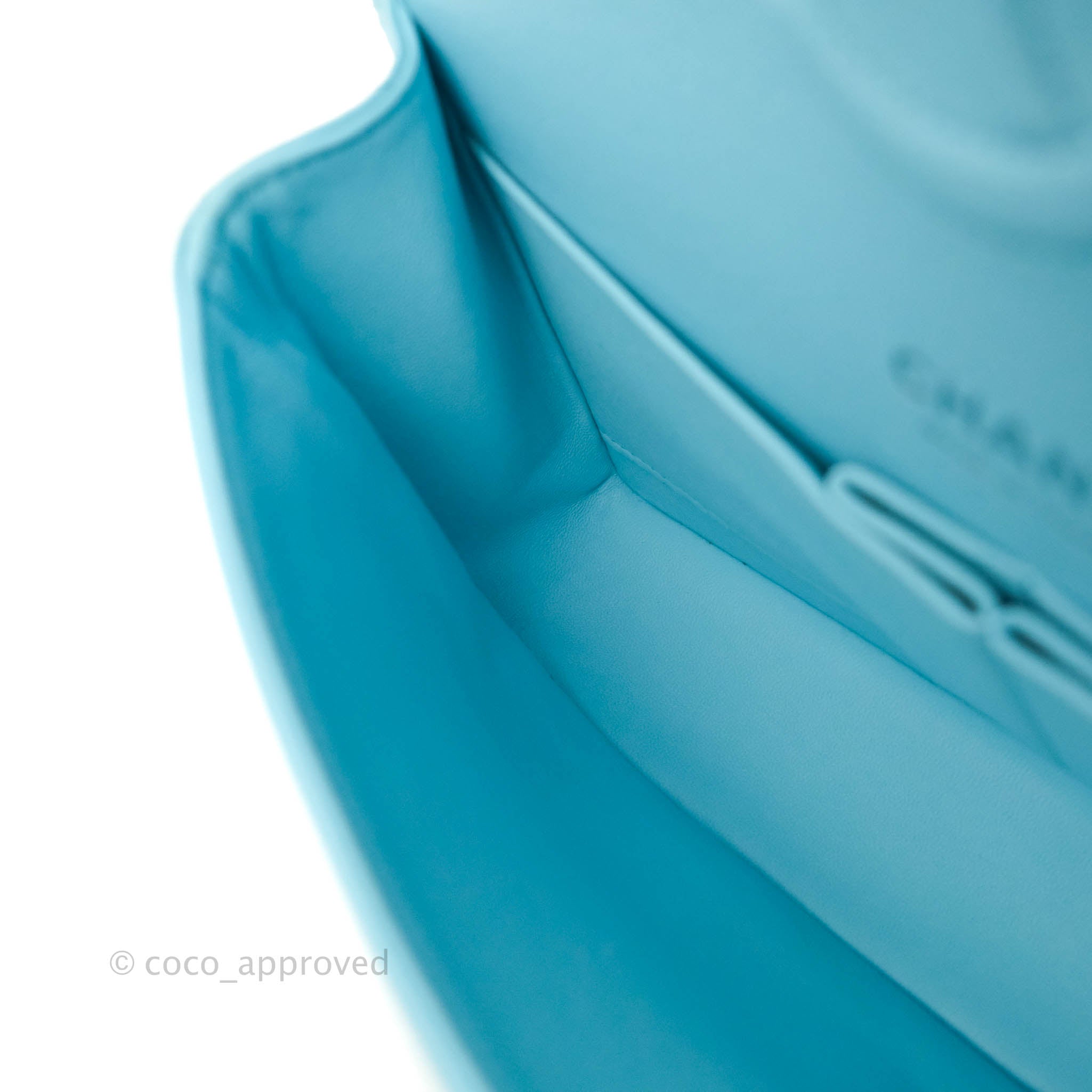 Chanel Classic Medium Double Flap Bag in Tiffany Neon Blue Lambskin with Silver Hardware 21S Collection - Perfect for Evening Events & Luxury Fashion Accessories