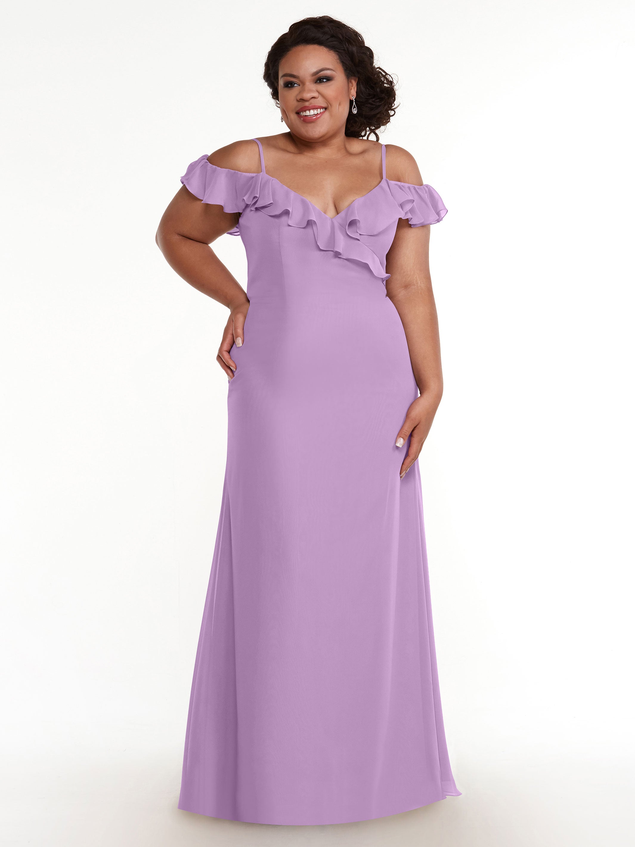 Elegant 80172 Chiffon Off-The-Shoulder A-Line Bridesmaid Dress with Ruffled Neckline - Perfect for Weddings, Formal Events & Evening Parties