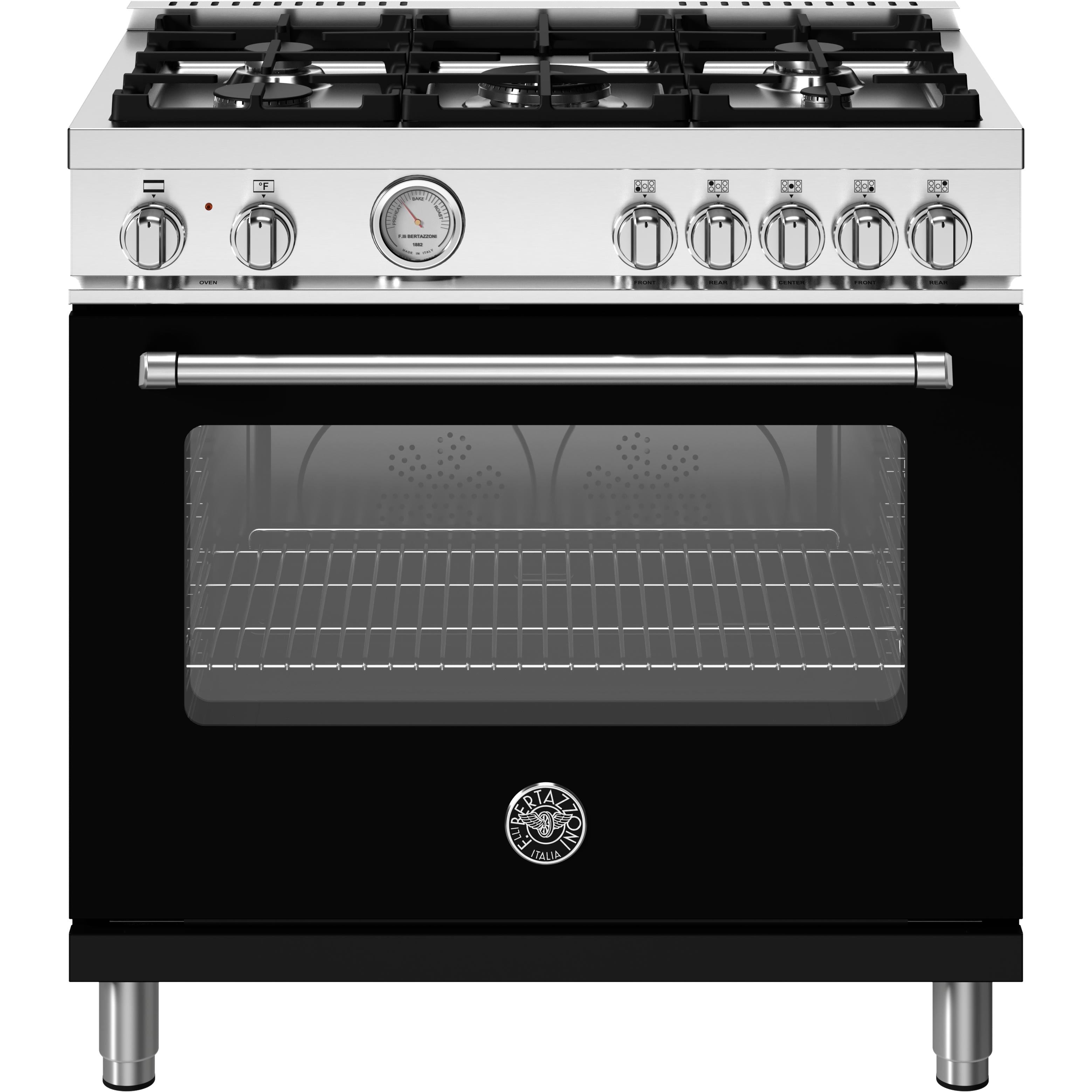 Bertazzoni 36 Inch Freestanding Dual Fuel Range MAS365DFMNEV - Professional Gas & Electric Oven for Home Kitchen, Perfect for Baking, Roasting, and Gourmet Cooking
