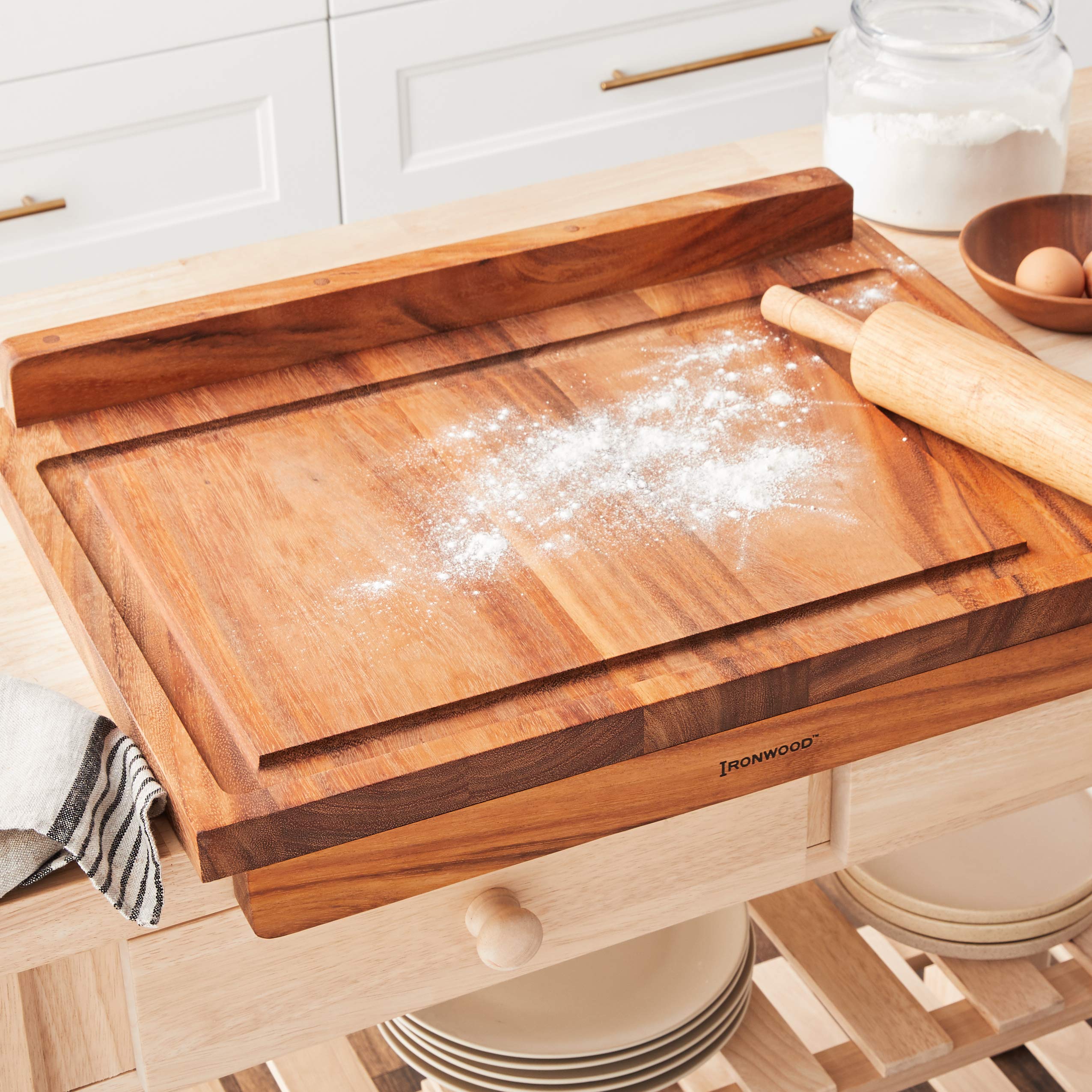 Premium Acacia Wood Double-Sided Cutting Board with Juice Groove - 17.25