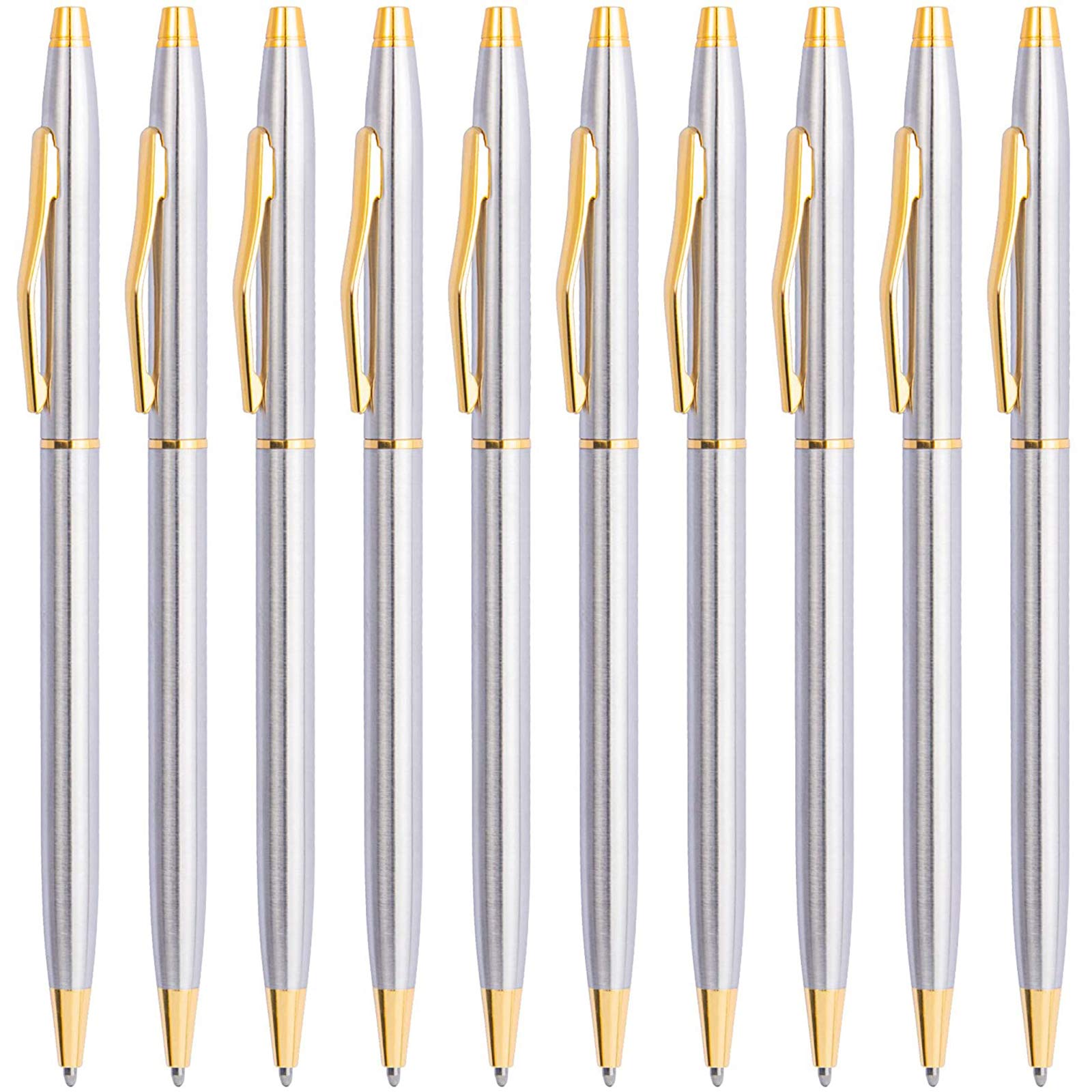 Cambond 10-Pack Black Ballpoint Pens - 1.0mm Medium Point Retractable Slim Silver Pens for Smooth Writing | Comfortable Office, School & Gift Use | Bulk Pack of Elegant Conical Design Pens