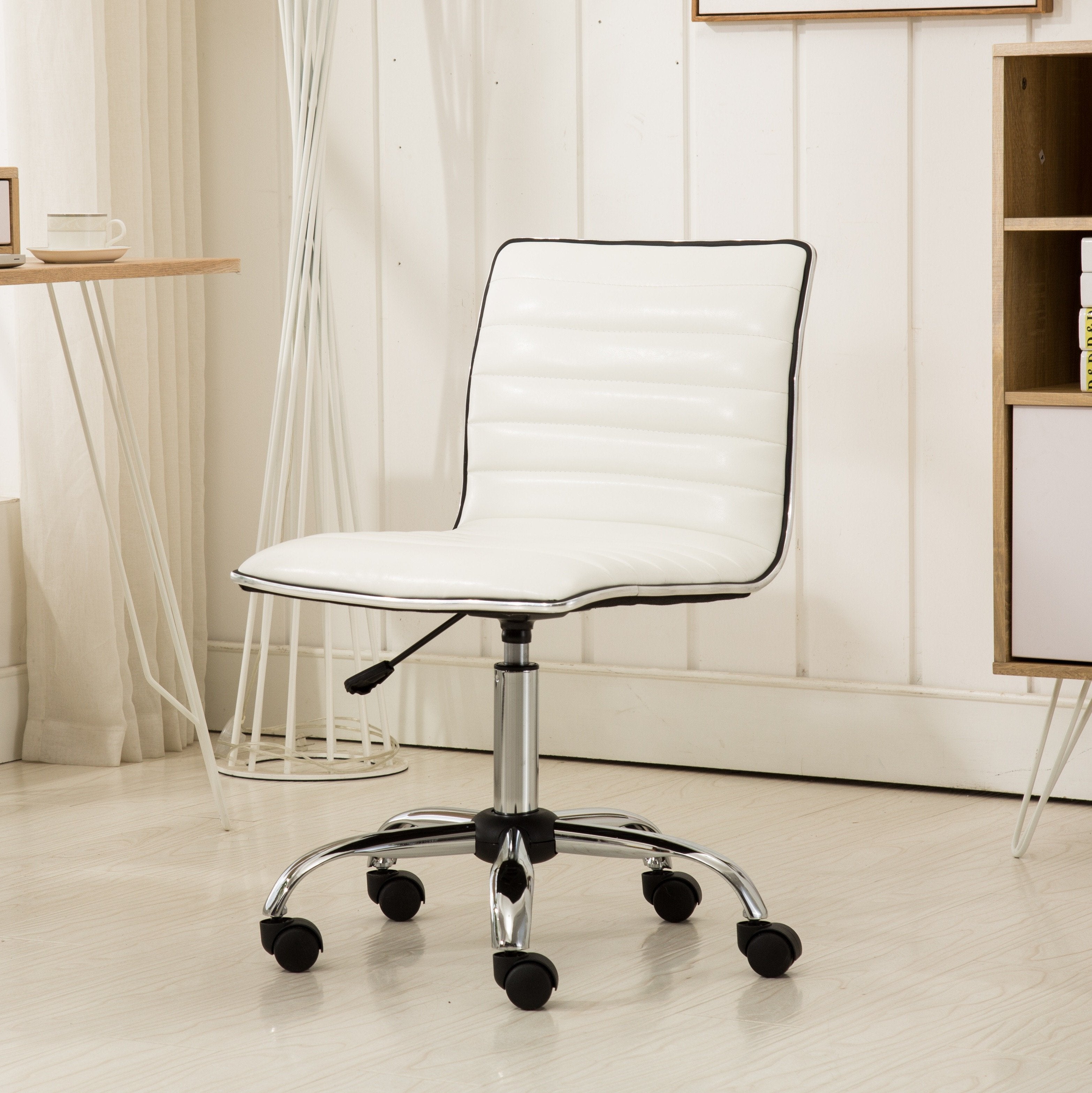 Roundhill Furniture Fremo Chromel Adjustable Air Lift Office Chair - Ergonomic Mesh Back & Height Adjustable for Home & Office Workspaces - White