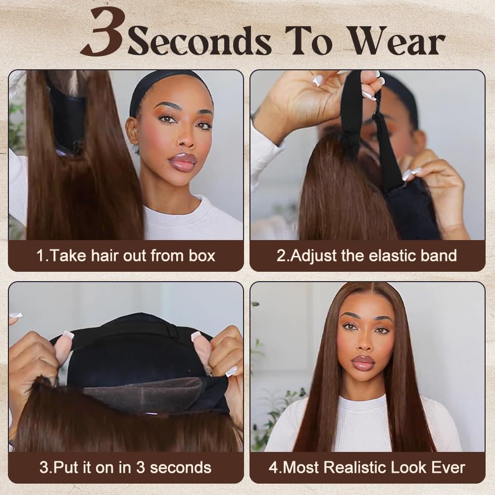 LZGYE 26inch Chocolate Brown Lace Front Human Hair Wig - 7x5 Glueless Straight Wig with Pre Plucked Hairline & Bye Bye Knots (220 Density, #4 Dark Brown) | Perfect for Daily Wear, Cosplay, and Special Occasions