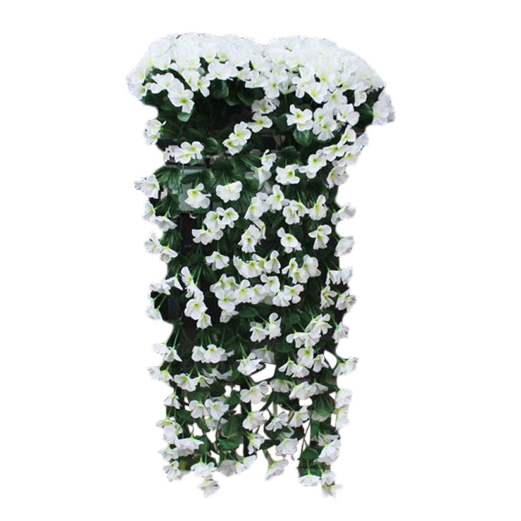 2 Pack Artificial Wisteria Hanging Flowers - Violet Fake Wisteria Vine for Home Decor, Wedding, Balcony, Garden - Indoor/Outdoor Floral Garland with Wall Basket - Spring Decoration (White) | Perfect for Living Room, Patio, Party & Event Decorations