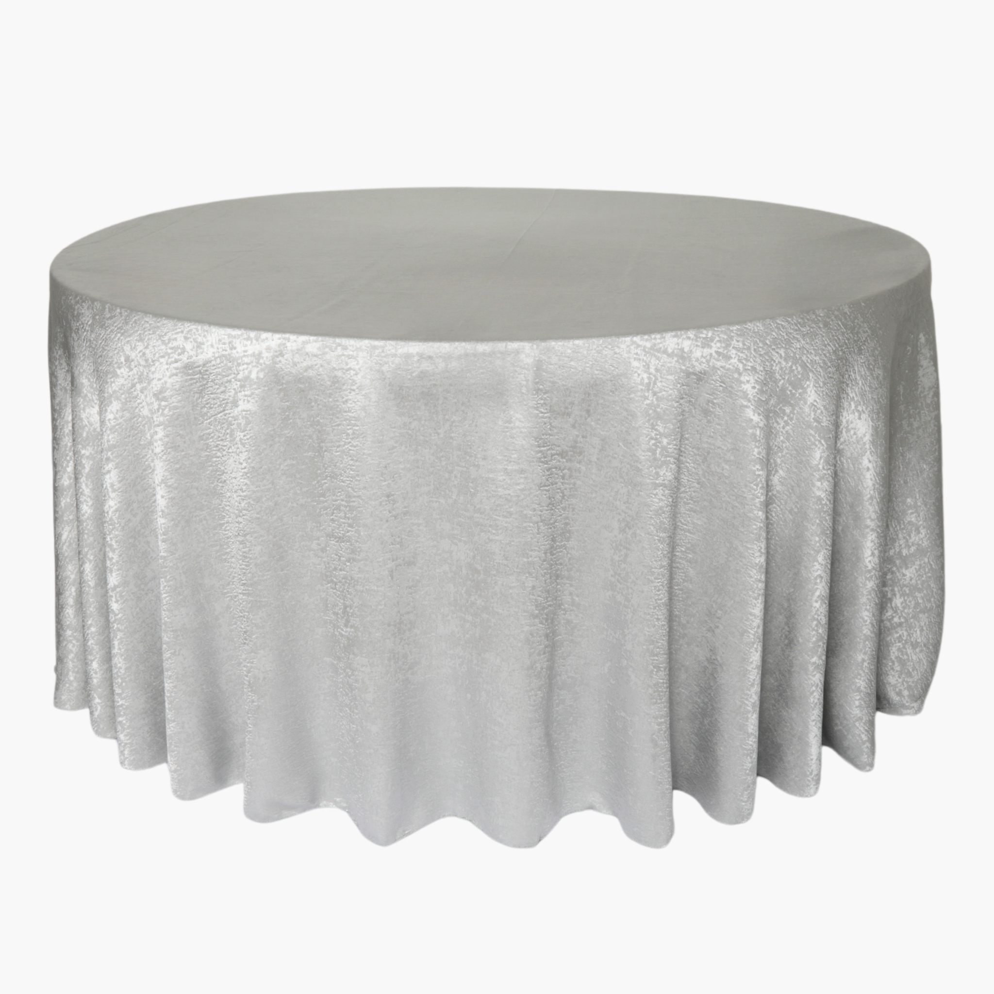 132 Round Crinkle Shimmer Tablecloth in Silver - Elegant Party & Wedding Decor for Dining Tables