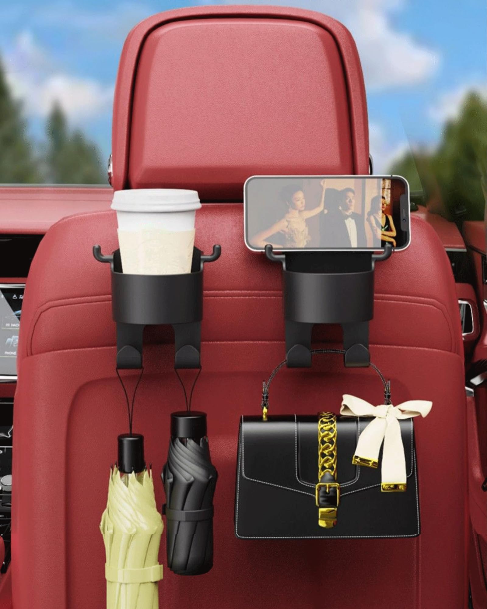 4PCS Multifunctional Car Seat Back Hook - Adjustable Phone Holder & Cup Storage Organizer for Car, Home, Office | Perfect for Road Trips, Commuting & Daily Organization