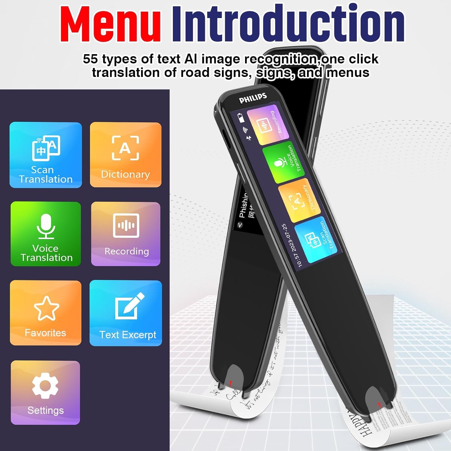Smart OCR Translation Pen Scanner - Text to Speech Device for Reading & Learning | Wireless LCD Digital Pen Reader for Students & Adults | Dyslexia Friendly | Ideal for Language Learning, Travel & Office Use