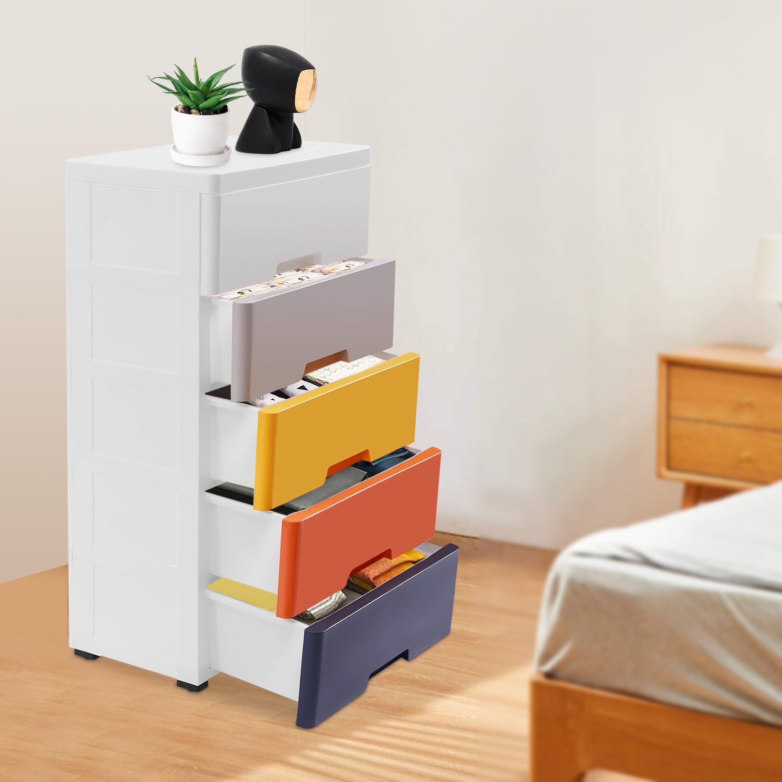 5-Drawer Plastic Storage Dresser Cabinet - Organizer for Clothes, Toys & Bedroom - 17.1 x 11.4 x 31.5 Inches - Colorful Multi-Purpose Organizer for Closet, Playroom & Kids Room Furniture