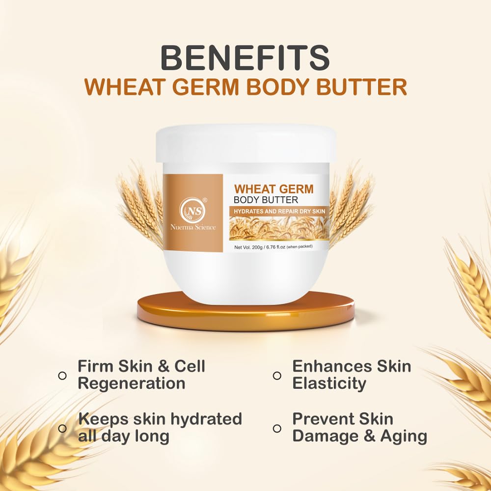Nuerma Science Wheatgerm Body Butter with Vitamin E, Shea Butter & Coconut Oil - 200g Deep Moisturizing Cream for Dry Skin | All Day Hydration | Perfect for Winter Care & Daily Skin Nourishment