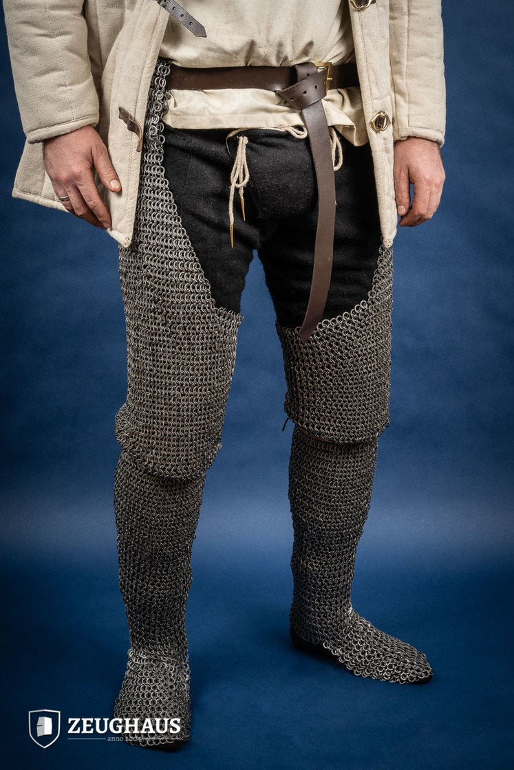 Chainmail Leg Armor - Flat Ring Riveted 9mm Steel Medieval Leggings for LARP, Cosplay & Renaissance Fairs - Oiled Finish for Durability & Authentic Look