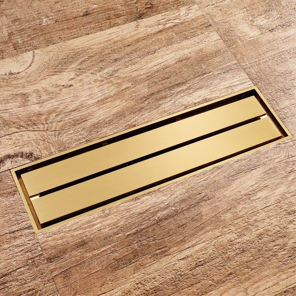 Boyuan 11.8x3.2 Inch Linear Shower Drain - Brass Floor Drain with Cover, Hair Strainer & Deodorant Core - Perfect for Modern Bathroom & Walk-in Shower Drainage System