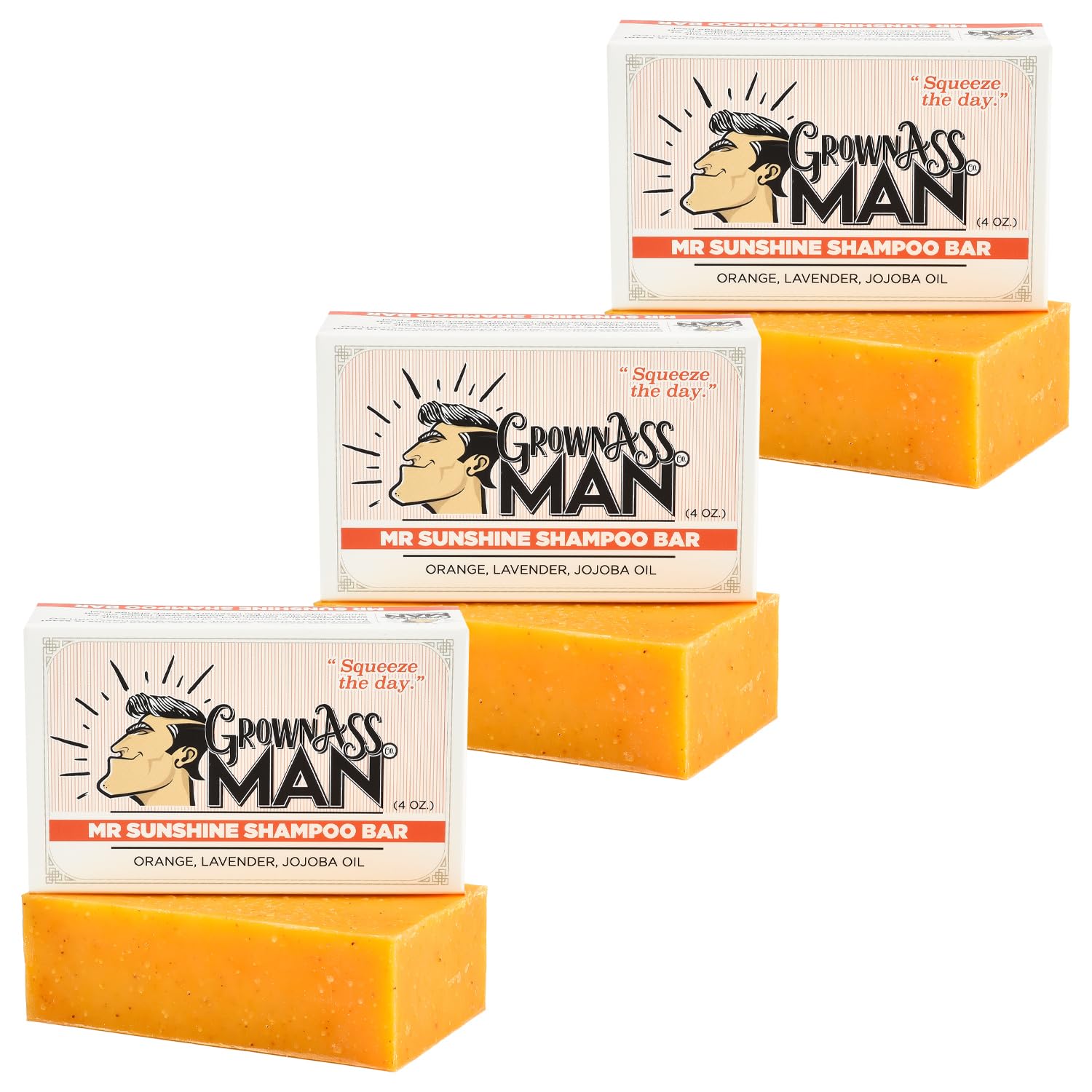 Natural & Organic Solid Shampoo Bar 3-in-1 for Hair, Beard & Body - Plastic-Free, Eco-Friendly, Rich Lather for All Hair Types (4oz, Mister Sunshine Scent, 3-Pack) - Perfect for Travel, Gym & Zero-Waste Lifestyle