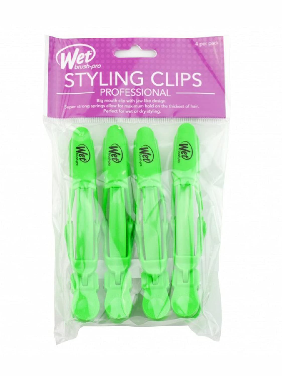 Wet Brush Pro Professional Hair Clips for Styling & Sectioning - Strong Double Hinge for Wet or Dry Hair - Maximum Hold 4-Pack (Lime Green) - Perfect for Salon, Home Use & Travel