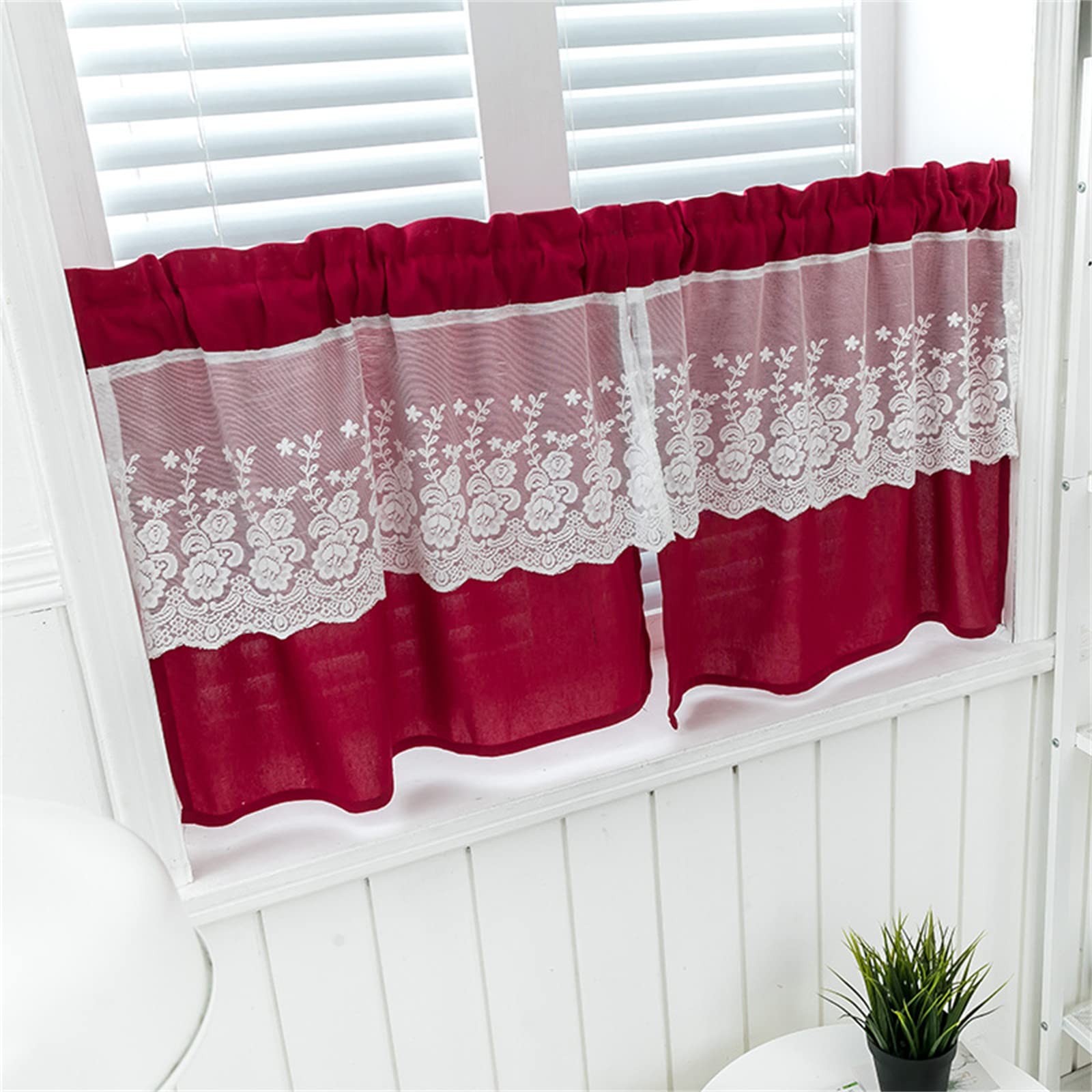 GKLLXC Set of 2 Retro Lace Half Blackout Curtains - Polyester Cotton Short Window Drapes for Kitchen & Cafe - Simple Solid Color Small Window Coverings | Perfect for Privacy & Decoration in Small Spaces