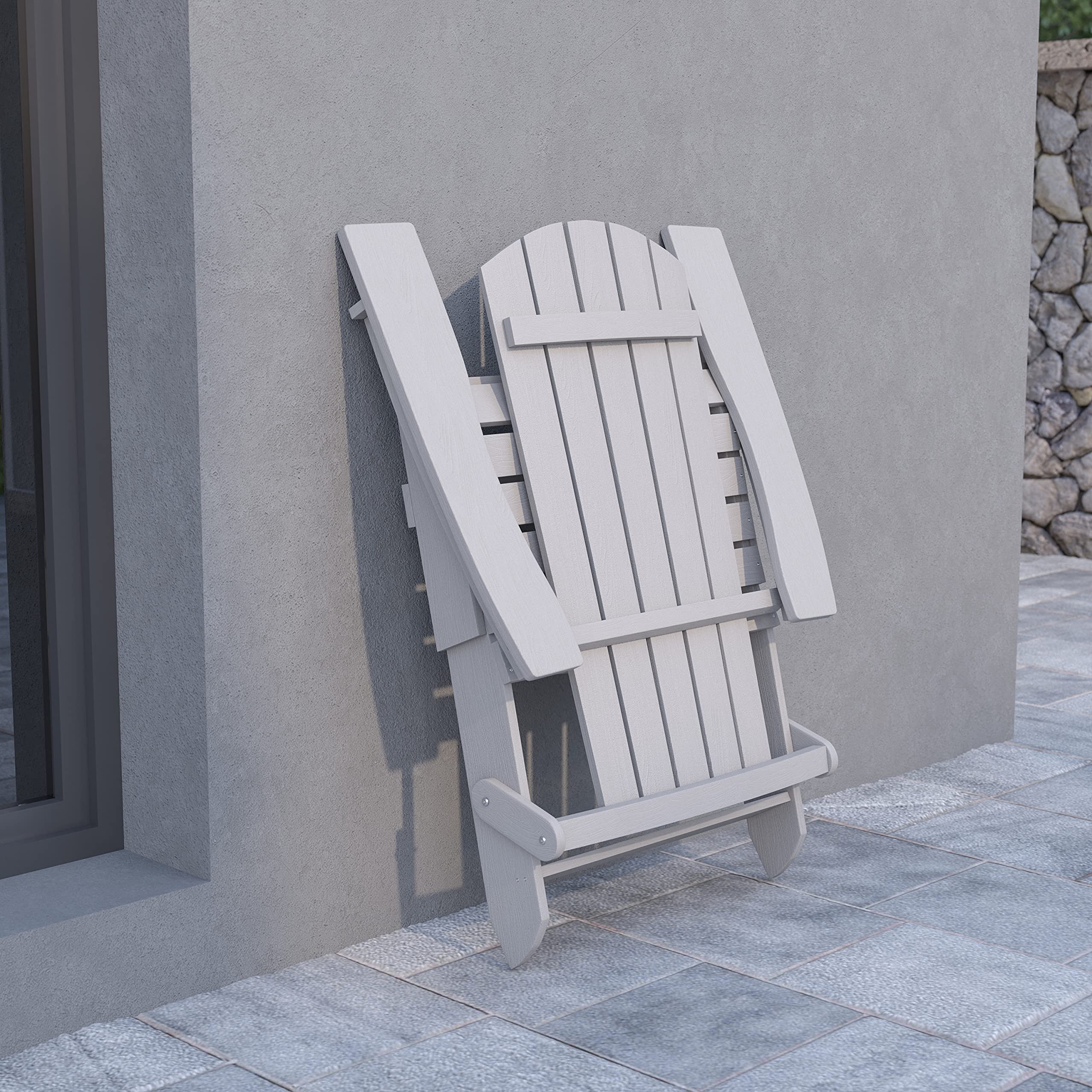 EMMA + OLIVER All-Weather Poly Resin Folding Adirondack Chair in Gray - Outdoor Patio Furniture for Garden, Poolside, Deck, and Backyard Relaxation