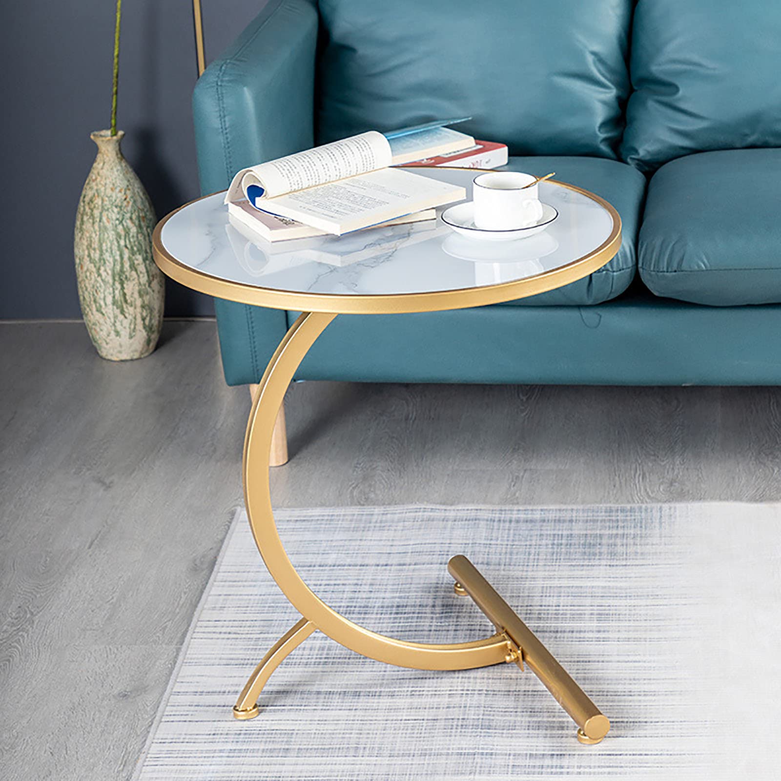 Modern Gold Marble Pattern Side Table - Metal End Table & Coffee Table for Living Room, Bedroom, Patio - Stylish Nightstand in White | Perfect for Small Spaces, Home Decor & Accent Furniture