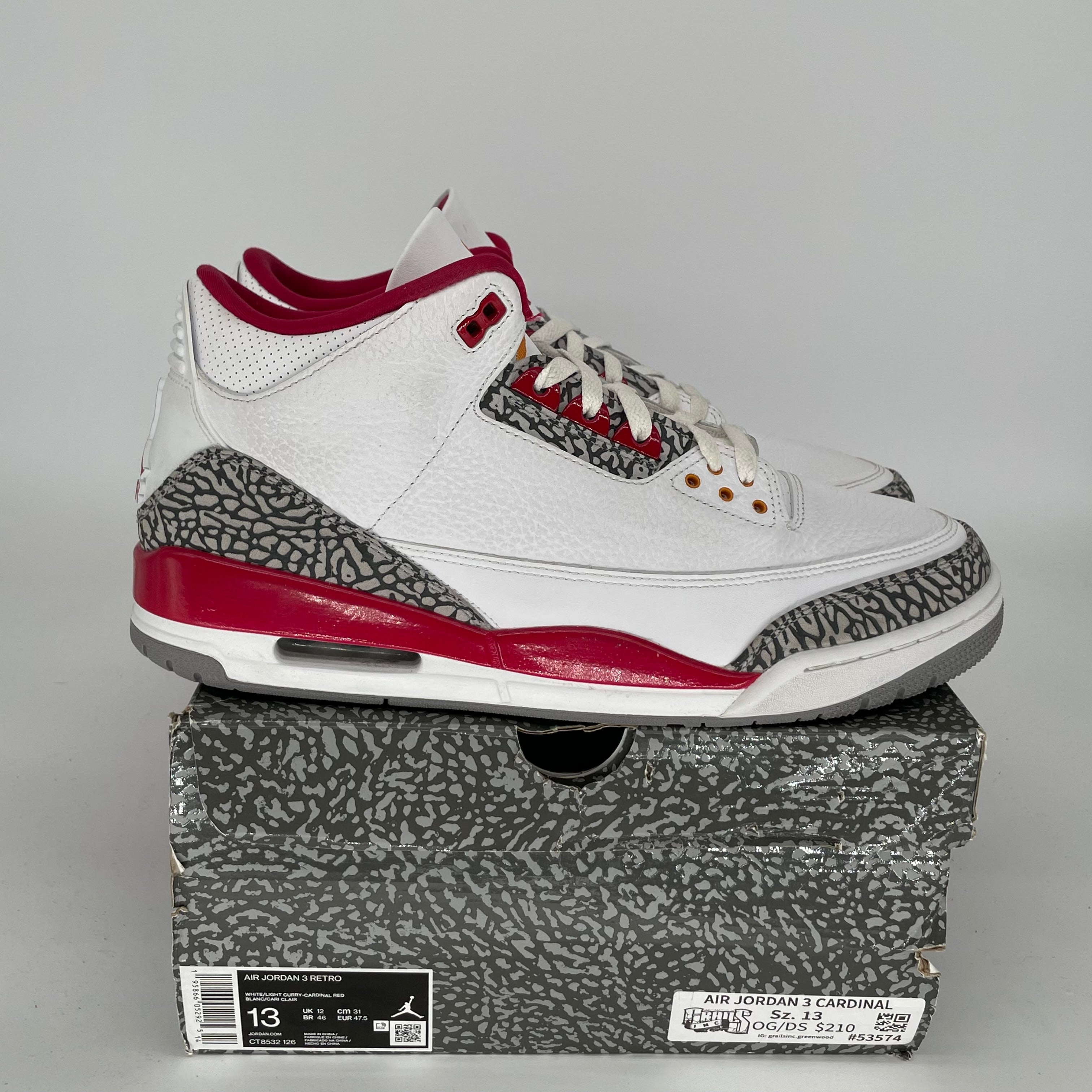 AIR JORDAN 3 CARDINAL Men's Basketball Shoes Size 13 - Retro Style Sneakers for Men (CT8532-126) - Perfect for Streetwear, Gym & Casual Outfits