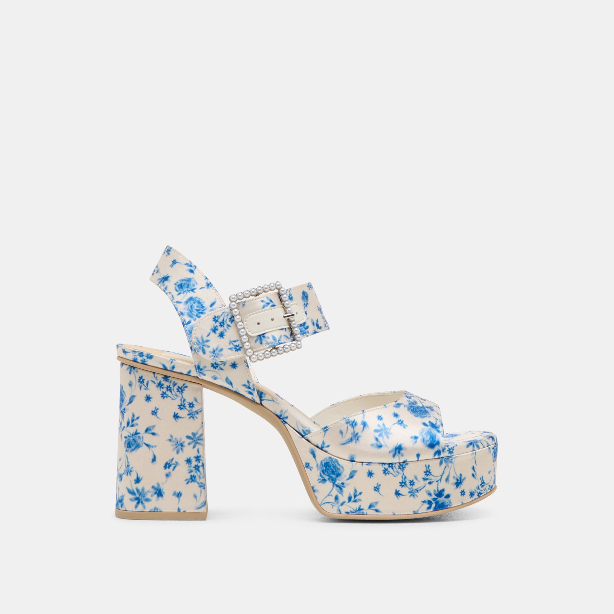 Bobby Pearl Heels - Blue Floral Satin Women's High Heels for Party, Wedding & Evening Wear - Elegant Dress Shoes for Prom, Cocktail & Special Occasions