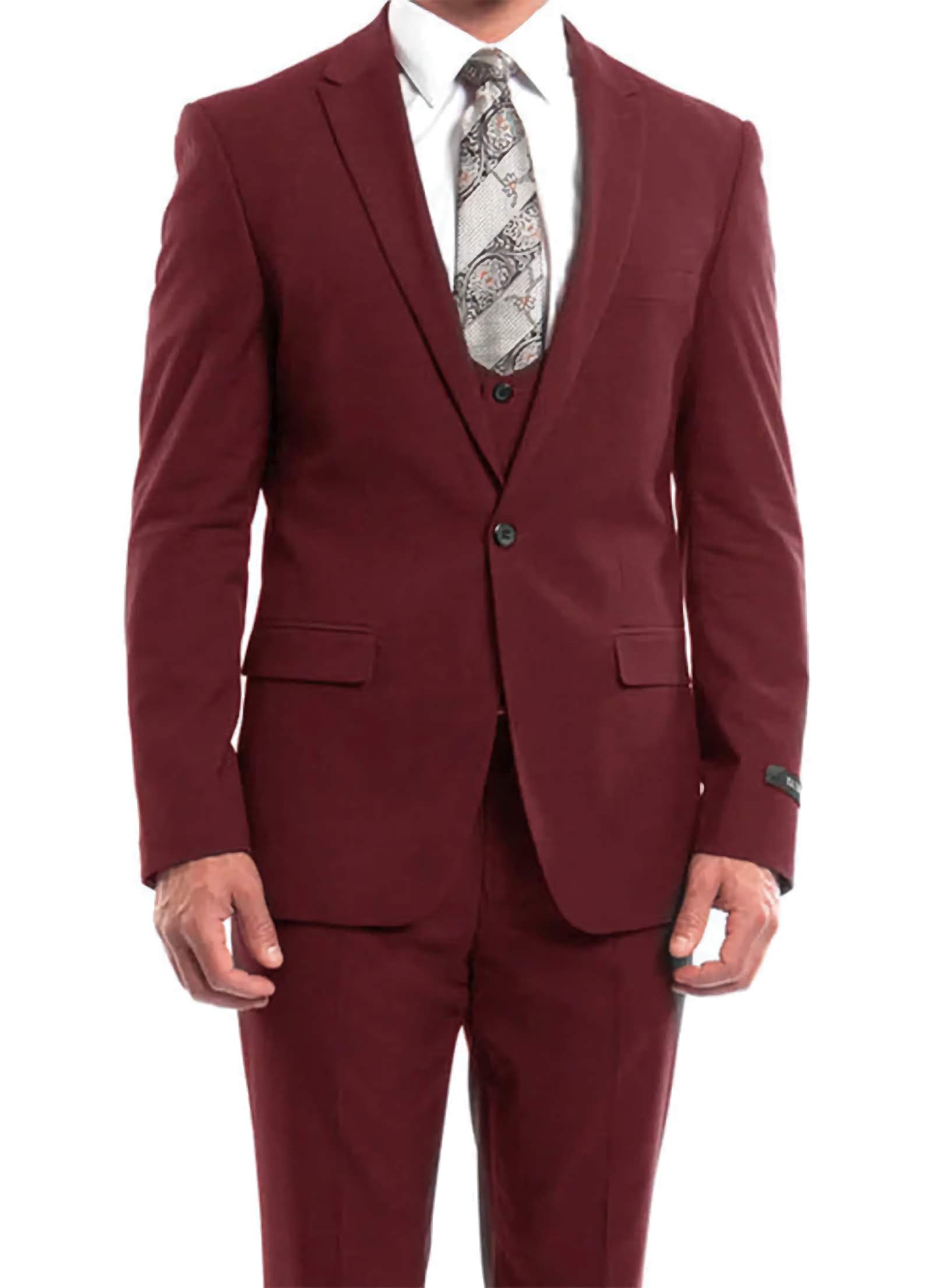 Stylish Cherry Red Solid Color 3-Piece Slim Fit Suit with 1-Button Peak Lapel | Perfect for Weddings, Business Meetings & Formal Events
