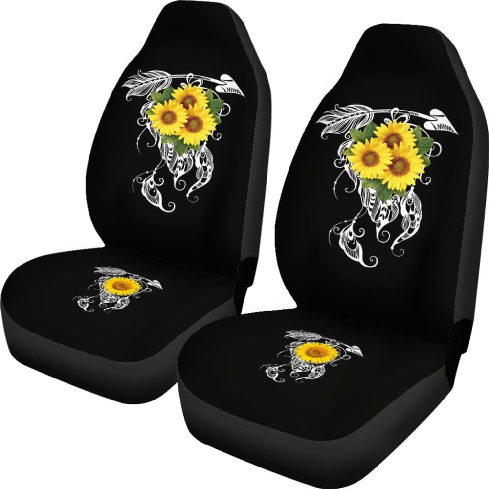 Premium Sunflower Native American Pattern Car Seat Covers - Stylish Black Background - Perfect Gift for Car Enthusiasts & Road Trips