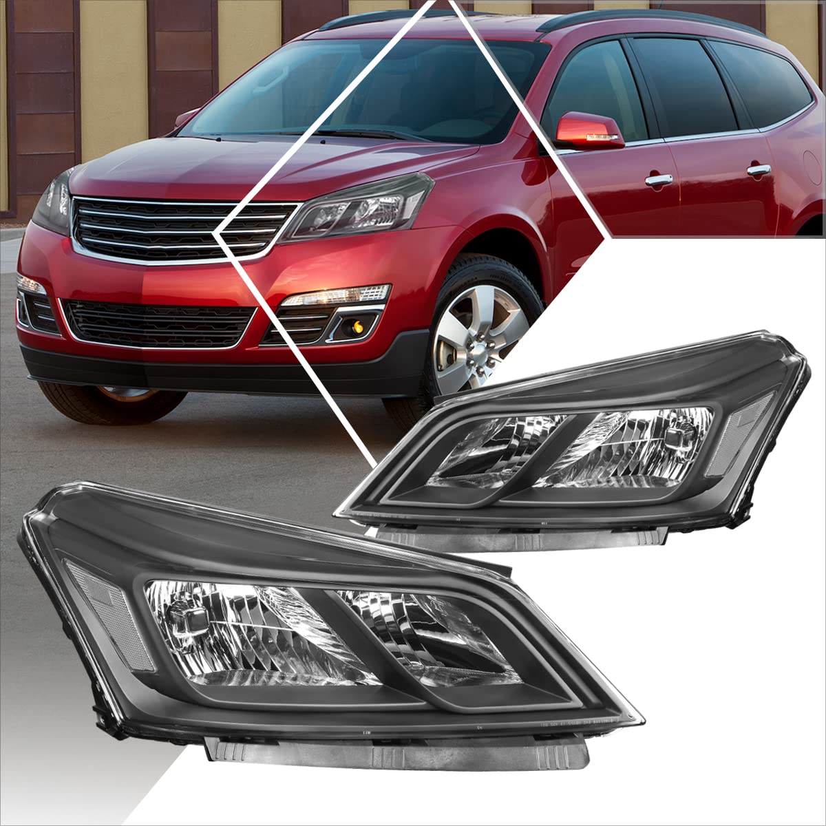 PM PERFORMOTOR Compatible with 13-17 Chevy Traverse Headlight Assembly - OE Replacement Black Housing Clear Corner Headlamps for Improved Night Driving & Style Upgrade