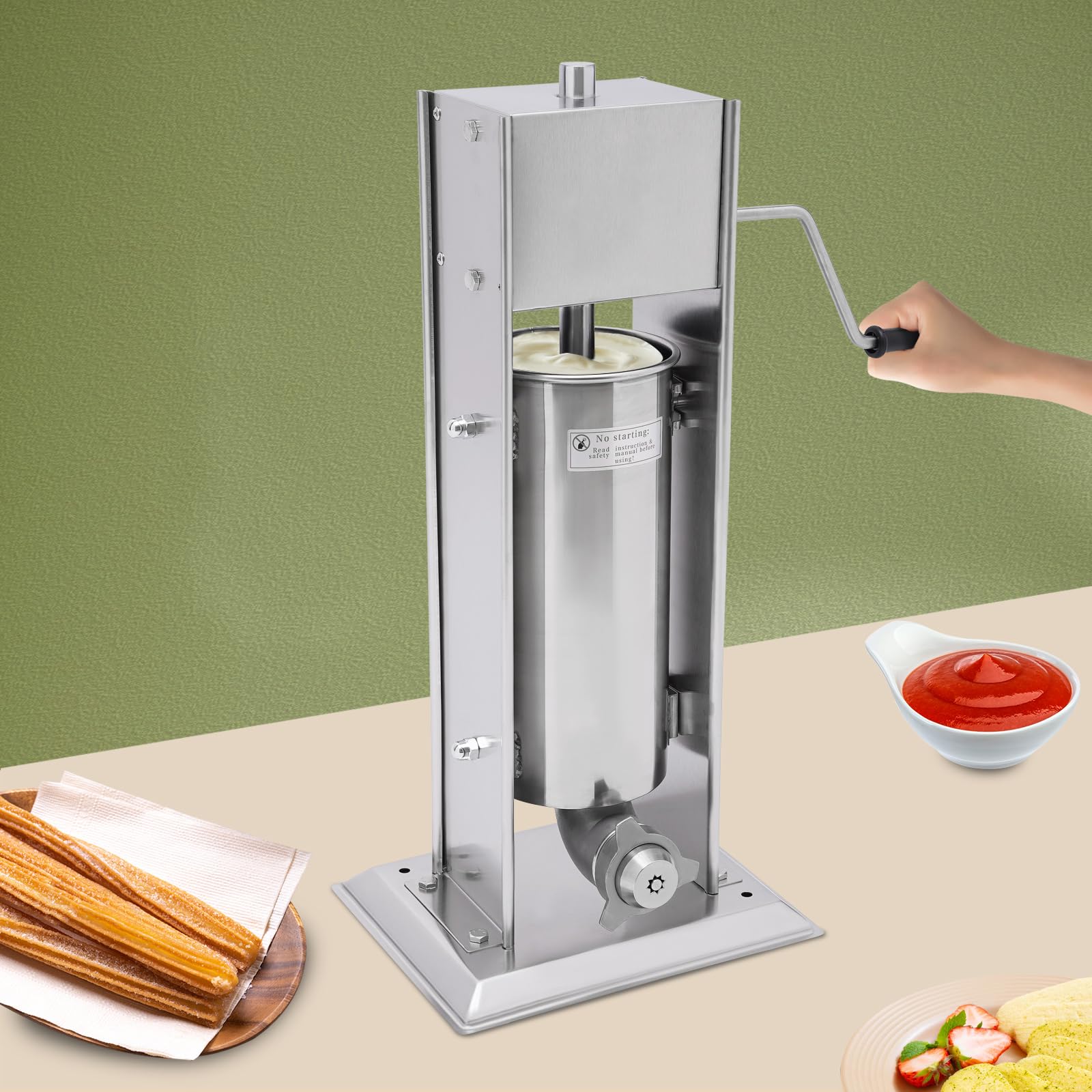 Commercial Stainless Steel Manual Churros Maker Machine - 5L Vertical Churrera with 4 Nozzles for Bakery, Cafeteria & Food Factory | Perfect for Spanish Donuts, Street Fairs & Home Cooking