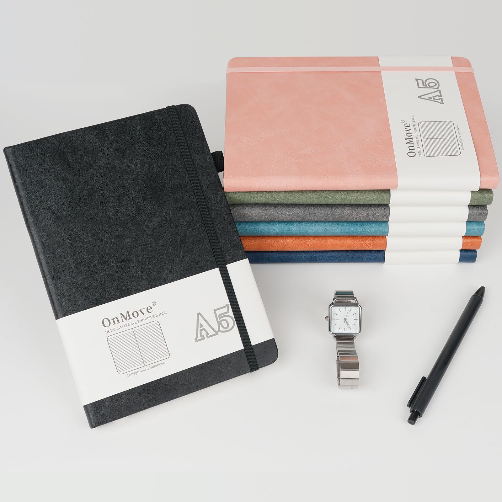 24-Pack Bulk Leather Hardcover Notebooks Journal for Women & Men - A5 Size, 160 Pages, 100 GSM Thick Paper with Pen Holder - Perfect for Work, School, Office & Daily Planning (Lined, Pink)