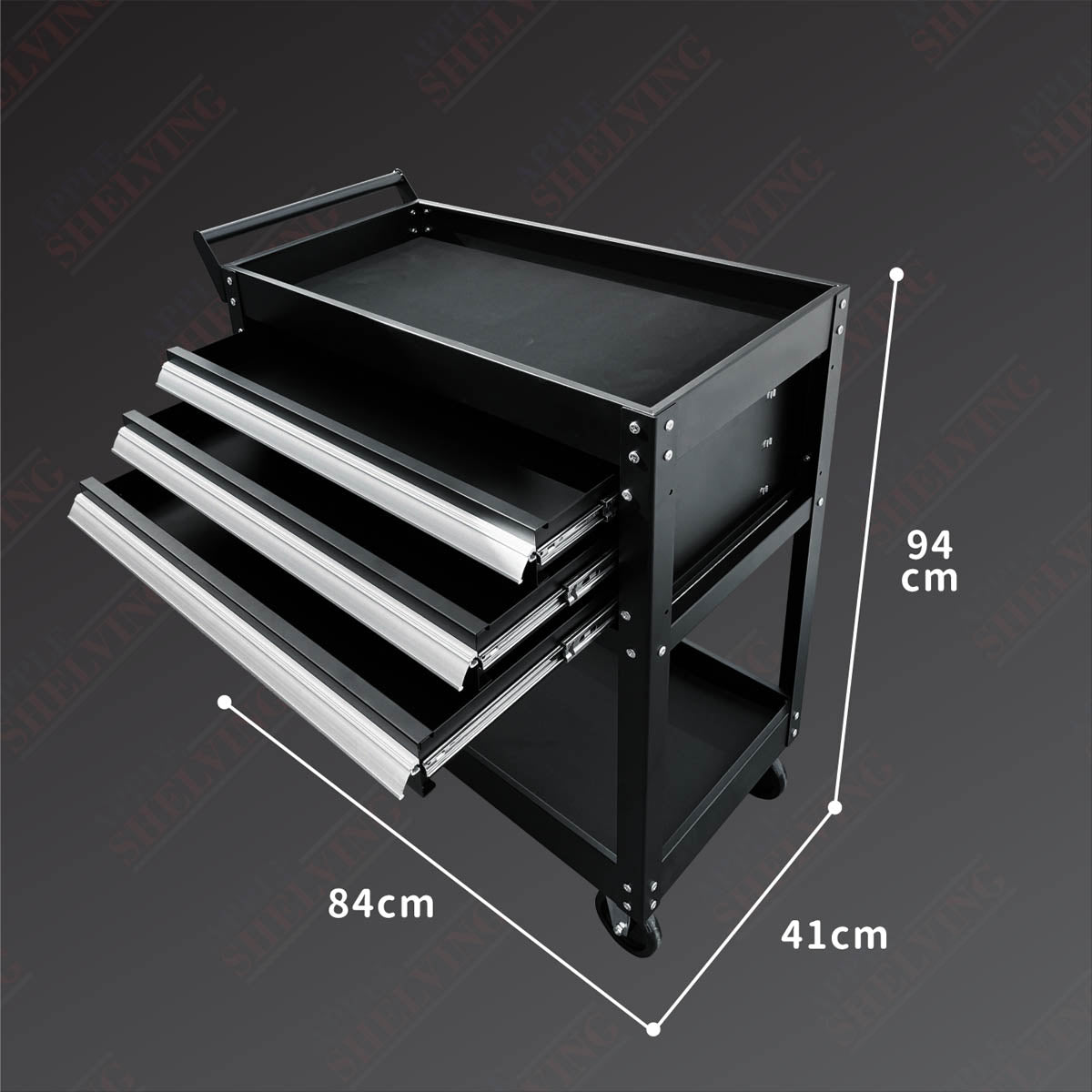 2 Tier Rolling Cart with 3 Drawers - 50kg Weight Capacity - Mobile Storage Organizer for Kitchen, Office, or Workshop Use