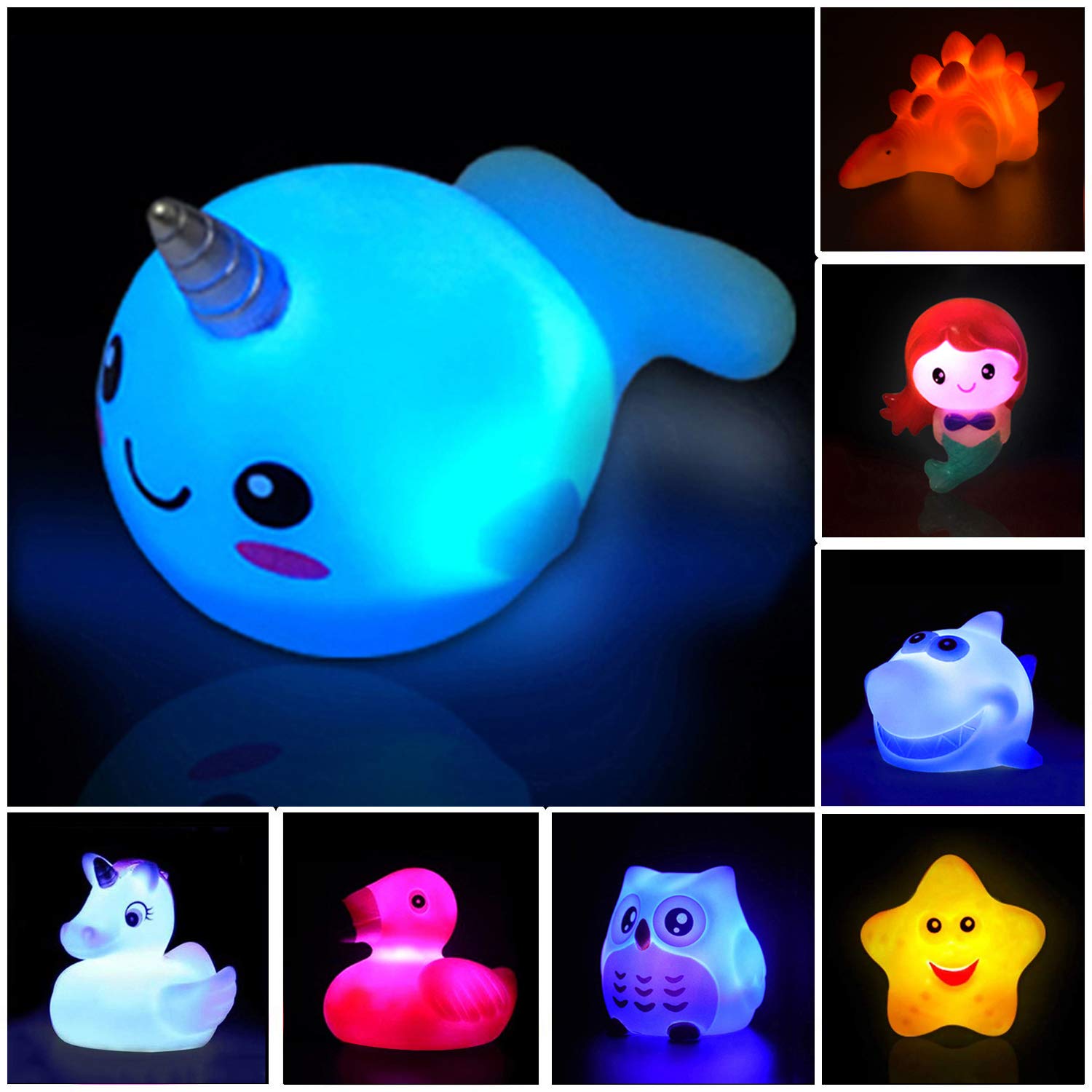 Jomyfant 8 Pack Light Up Floating Bath Toys - Color Changing Rubber Animal Toys for Toddlers & Kids - Fun Bathtub & Shower Games with Flashing Lights - Perfect for Sensory Play & Water Learning Activities