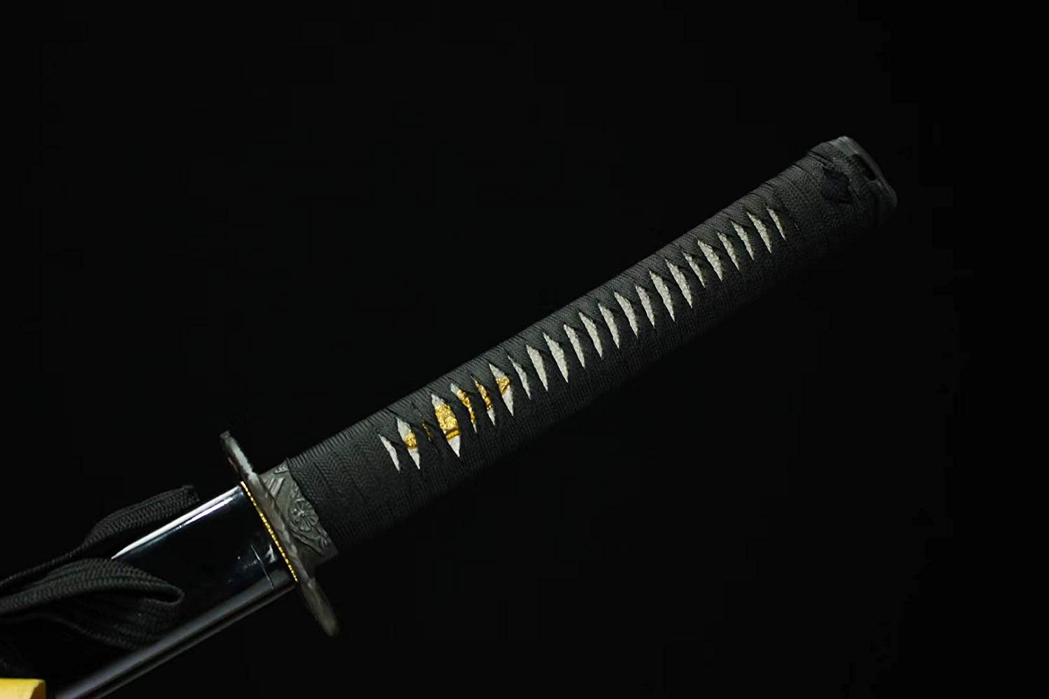 Authentic Hand Forged Japanese Katana Sword - Medium Carbon Steel Blade with Black Alloy Saya - Full Tang Samurai Sword for Kendo, Martial Arts Training & Collectors Display