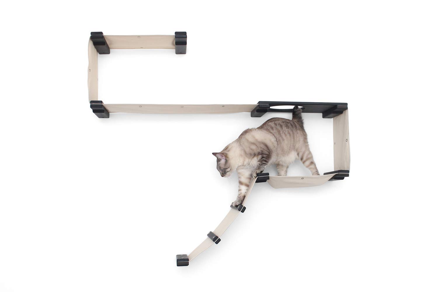 Premium Cat Wall Mounted Play Condo - Modular Bamboo Frame with Sisal Scratching Pole & Hammock - 18